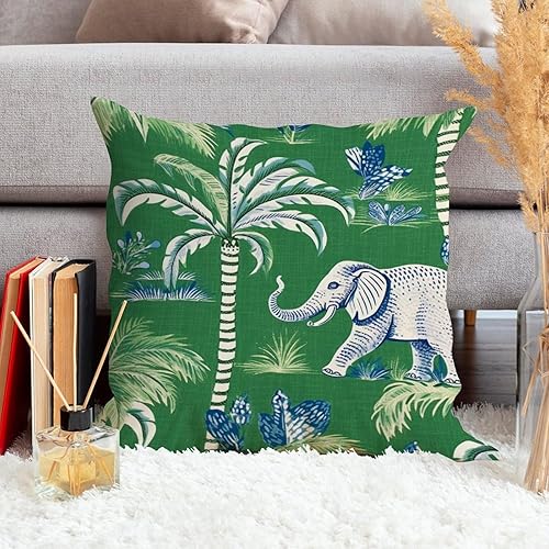 Miniatura 4 de ArogGeld Fundas de almohada de color verde con elefante y burro, chinoiserie verde árbol y animal, cojín decorativo chinoiserie Farmhouse Accent