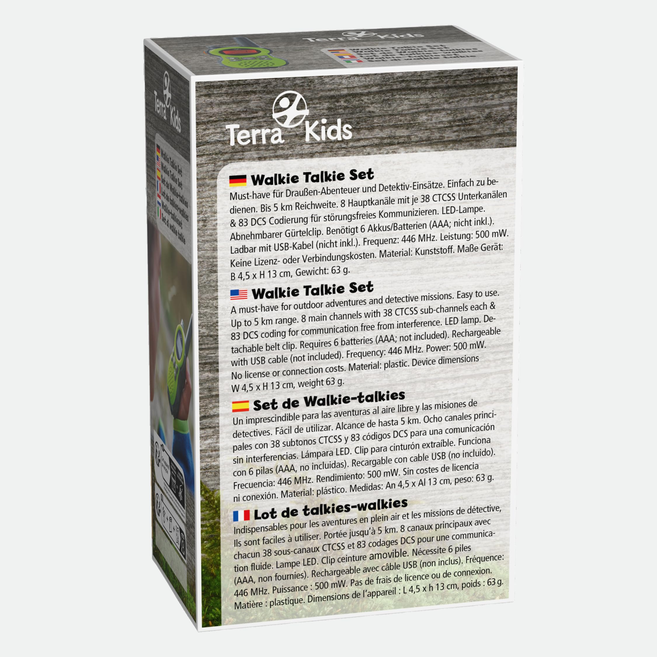 HABA Terra Kids Walkie-Talkie – 5 km Reichweite, 8 Kanäle, 446 MHz, LED-Lampe, Abnehmbarer Gürtelclip, ladbar mit USB-Kabel – 2011895001