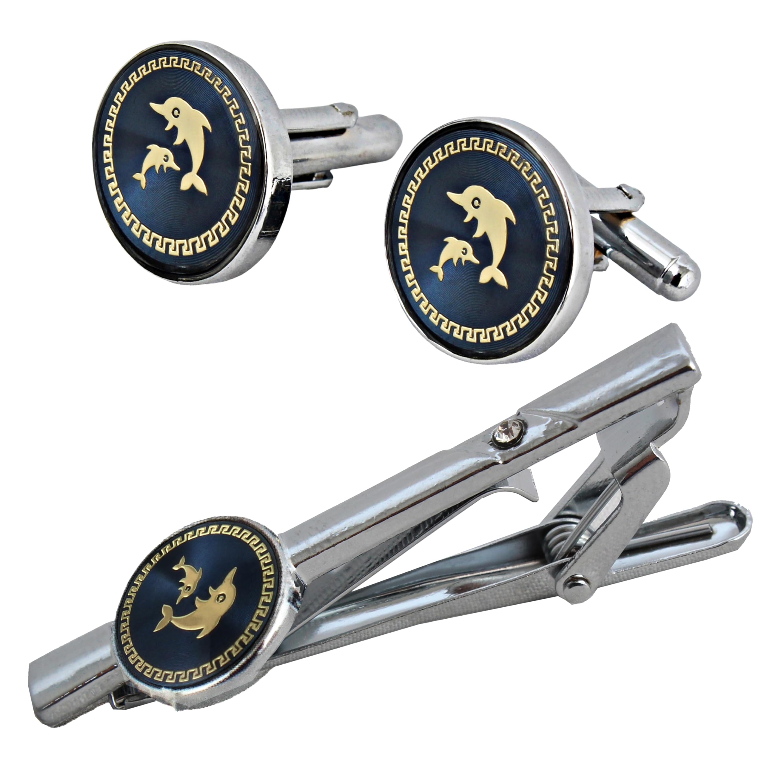 Lucky Jewellery Men Jewelry Silver Plated Blue Color Cufflink Formal Sleeve Button Cuff Shirt Button, Suit, Blazer Cufflinks and Tie Pin Combo Gift Set For Men (370-CHC5-1119-S) (B0D1C9SJ3J) Amazon Price History, Amazon Price Tracker
