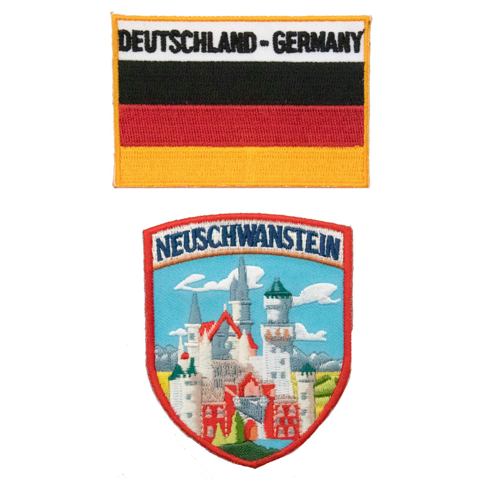 A-ONE 2 PCS Pack- Germany Neuschwanstein Shield Patch + Germany Flag Iron On Patch, Embroidered Patches, Deutschland Landmark