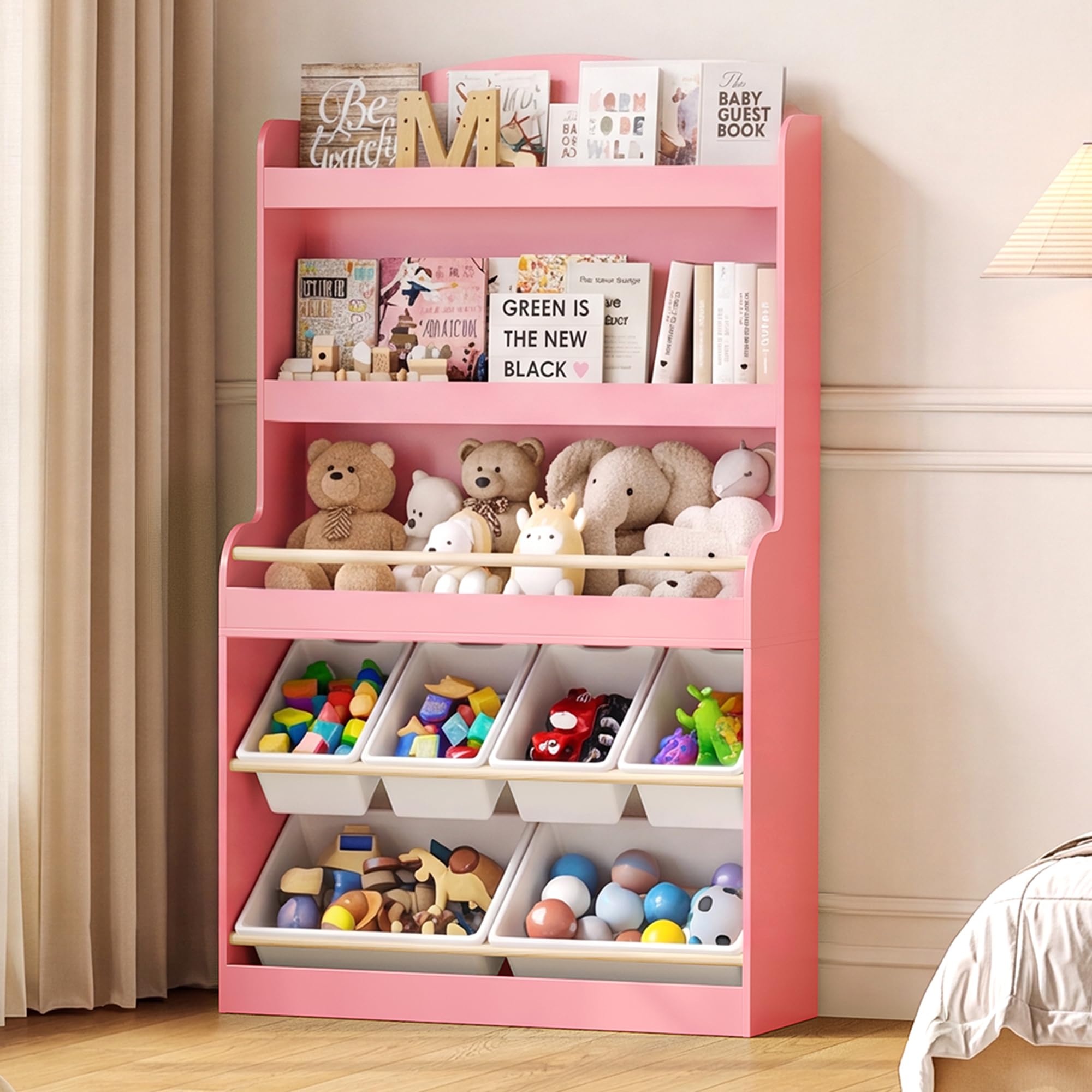 estantería infantil de almacenaje juguetes para niños con estantería y 6 cestas de juguetes extraíbles, 5 niveles con espacio de almacenamiento para juguetes, estanteria libros infantil (rosa)