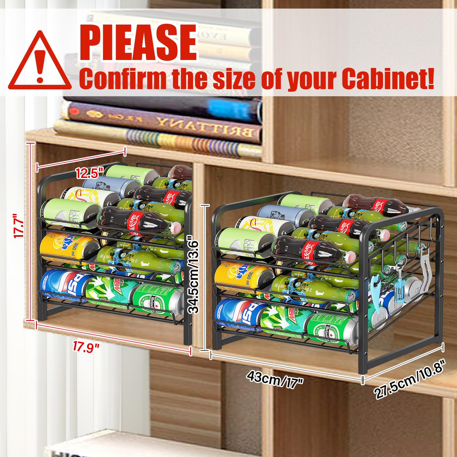 Stapelbares Dosenregal Organizer, 2er-Pack, für Speisekammer, 6 Etagen, Dosenspender, hält bis zu 60 Dosen, Speisekammer-Dosenhalter Küchenschrank, Arbeitsplatte, Schwarz