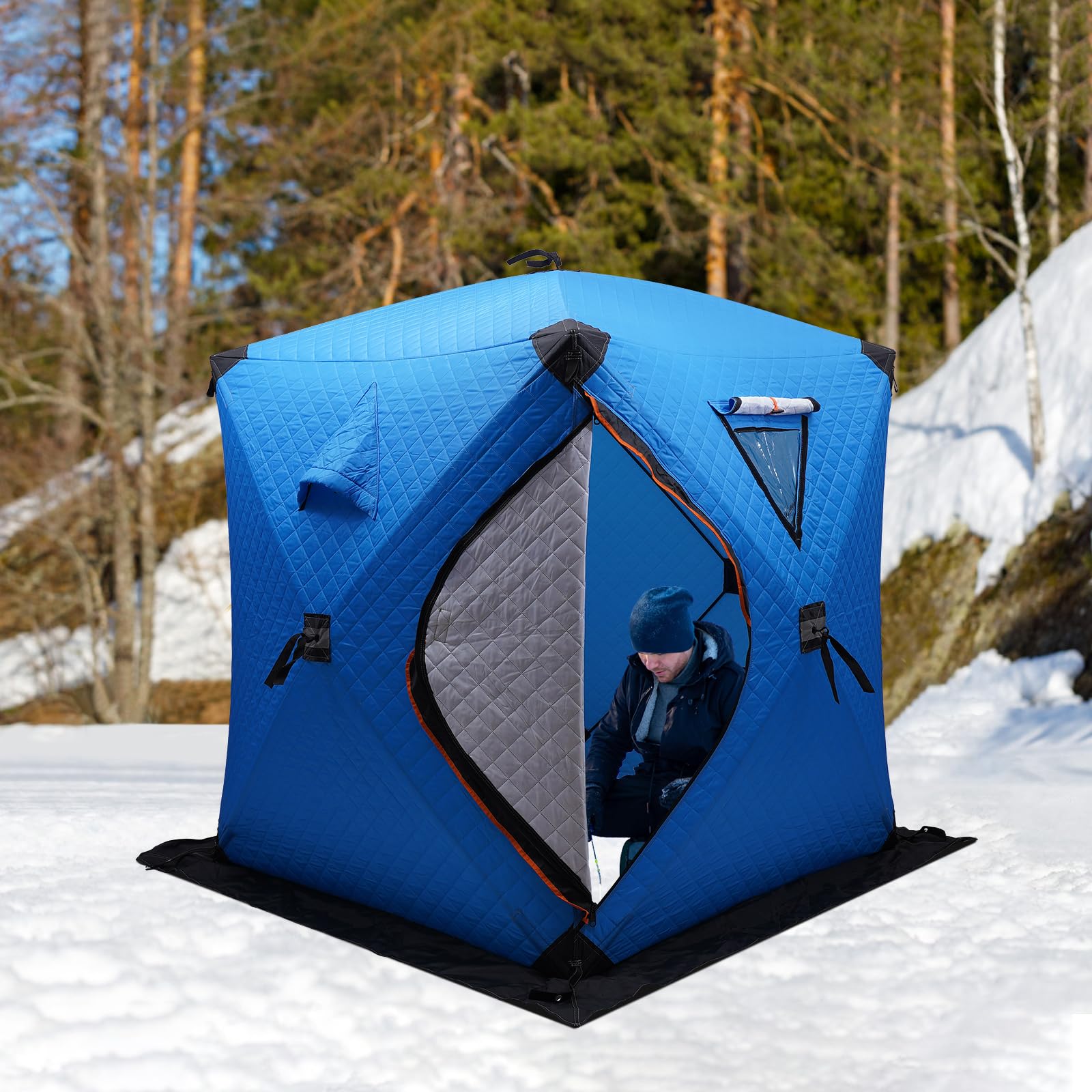 Tienda de campaña portátil para pesca en hielo Refugio para pescadores Cabaña térmica con ventana de ventilación extraíble Puerta Cremallera Azul