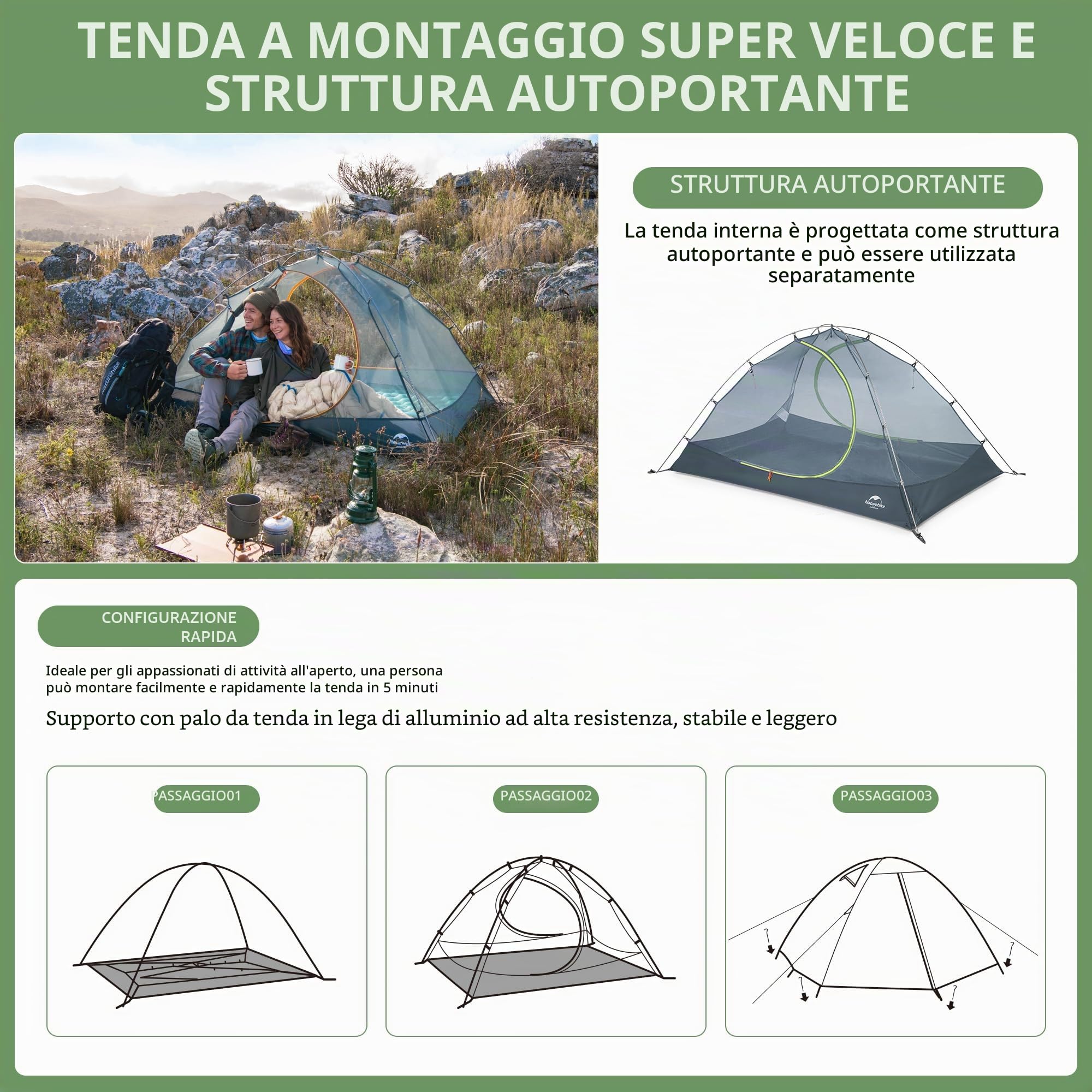 Naturehike Hillock - Tent da 2 persone con vestiboli
