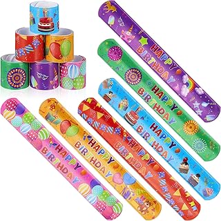 24 Pcs Birthday Balloons Slap Bracelets Plastic Slap Bracelets for Kids Snap Bracelets Slap Bands Snap Slip Wristband for Students Kids Teacher Classroom School