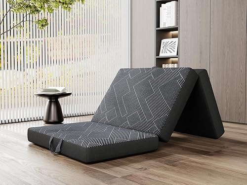 Vamcheer Colchón plegable de tamaño individual, colchón triple plegable de 4 pulgadas, asa y parte inferior antideslizante con funda lavable para