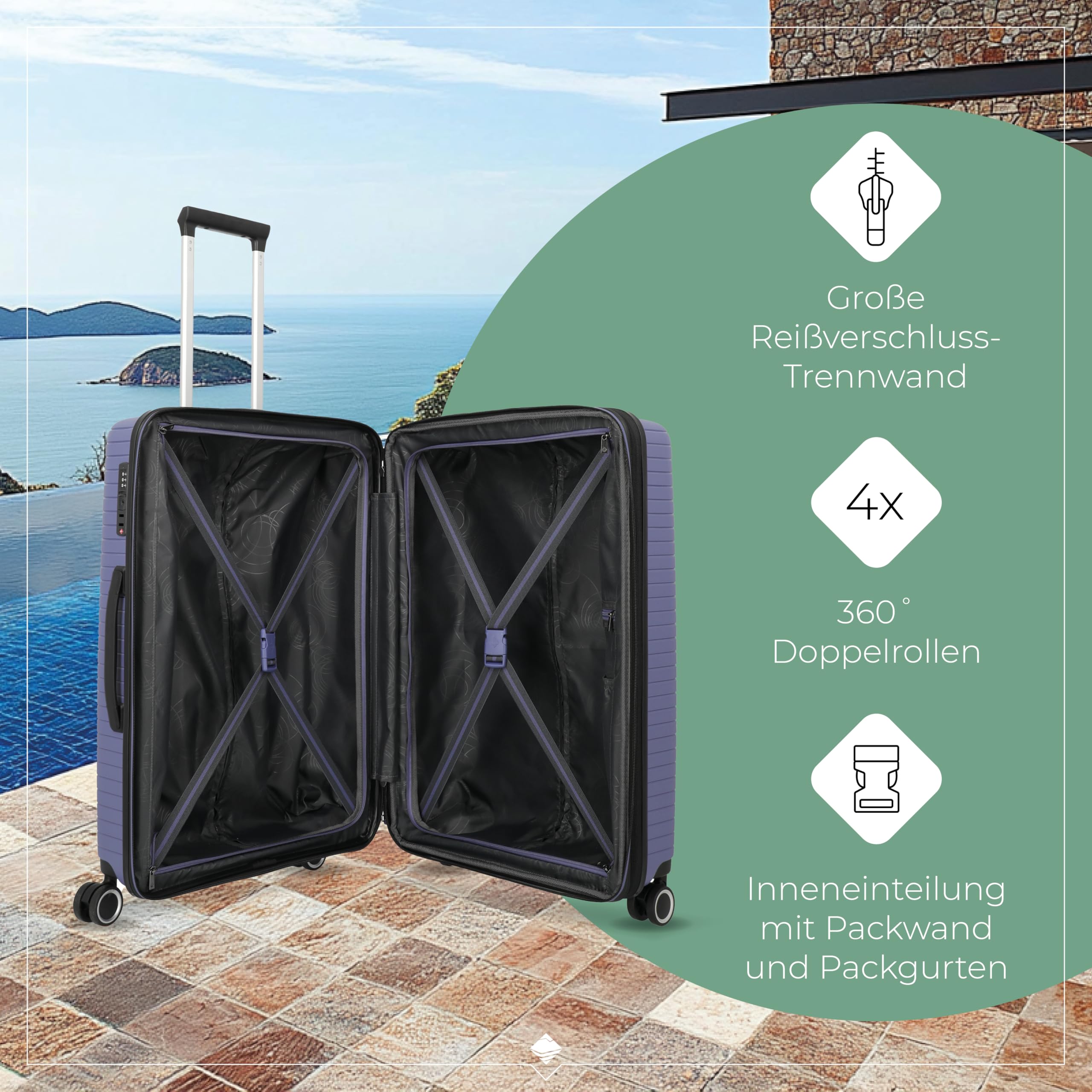 Travelite Hartschalen Koffer mittelgroß erweiterbar, 4 Rollen, ORBITA, Trolley mit bruchsicherer Schale und praktischer Inneneinteilung, TSA Schloss, 67 cm, 68-78 Liter