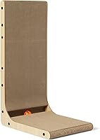 Amazon Basics L-Shaped Cat Scratching Post & Bed - 16.5x11.4x26.8" Space-Saving Cardboard Scratcher with Catnip & Toy Ball