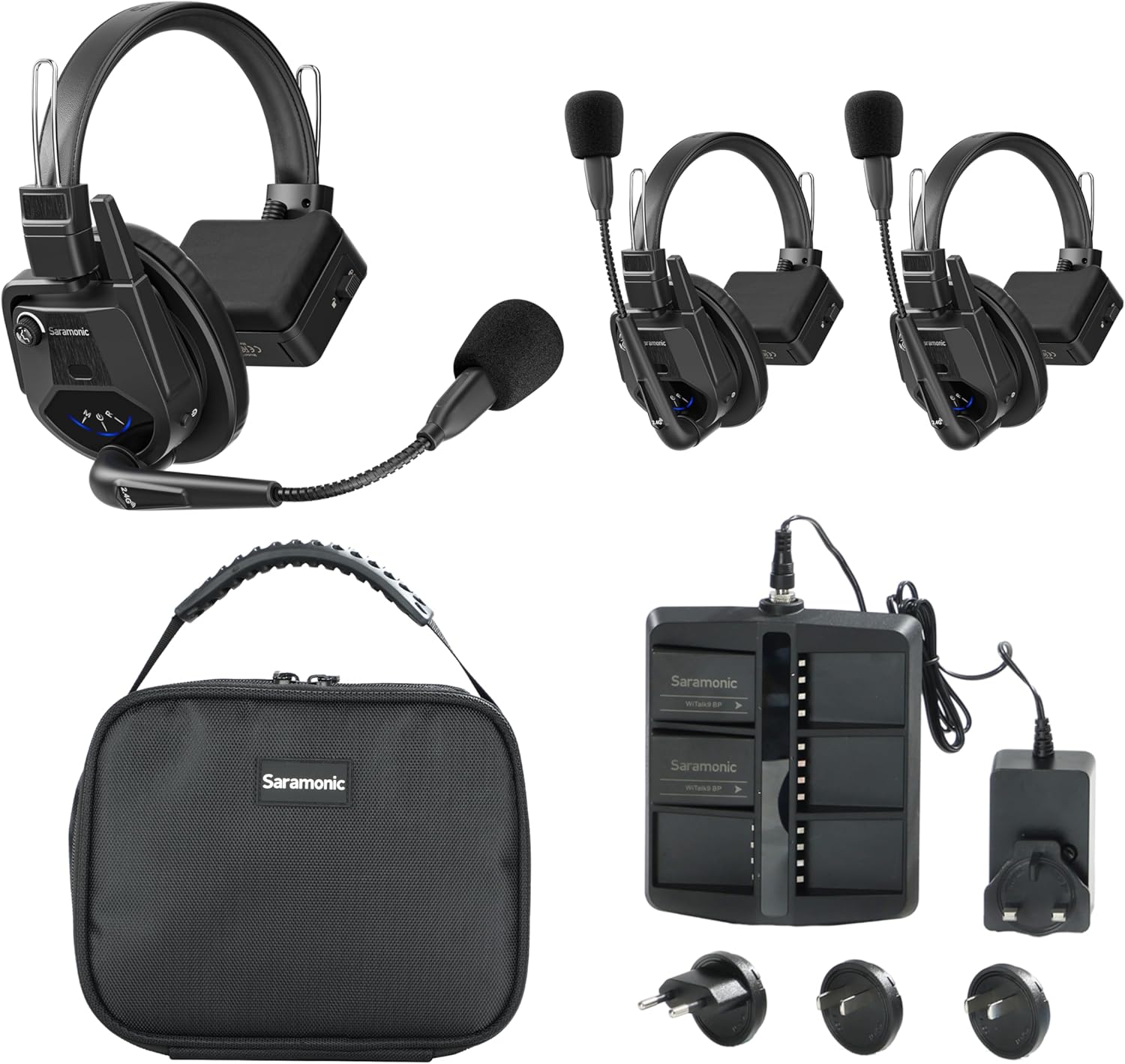 Saramonic WiTalk9SE-3S Wireless Intercom Headset System, 3 Person Full-Duplex 2.4GHz Wireless Single-Ear Noise-Canceling Headset Intercom System for Event TV Documentary Production