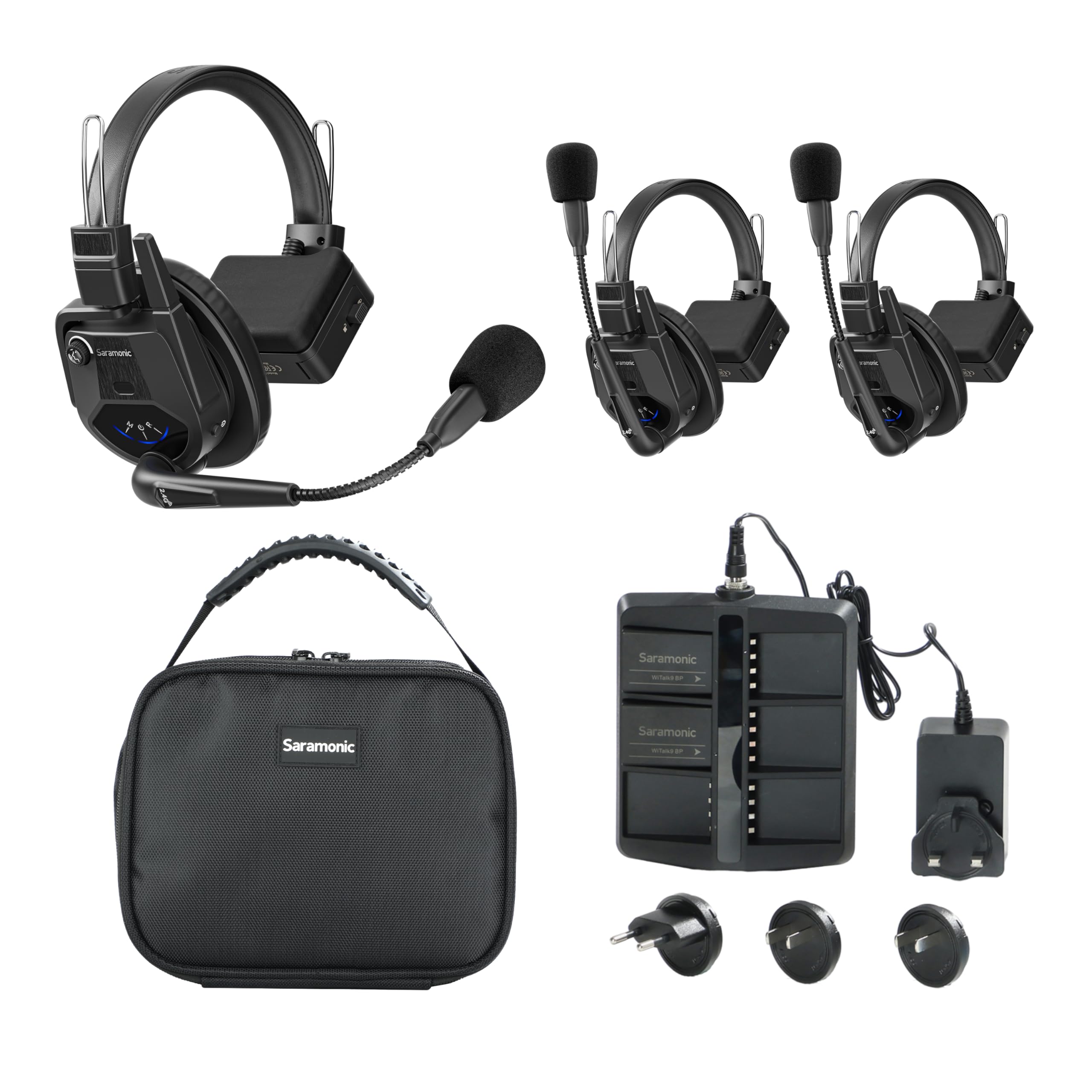 Saramonic WiTalk9SE-3S Wireless Intercom Headset System, 3 Person Full-Duplex 2.4GHz Wireless Single-Ear Noise-Canceling Headset Intercom System for Event TV Documentary Production