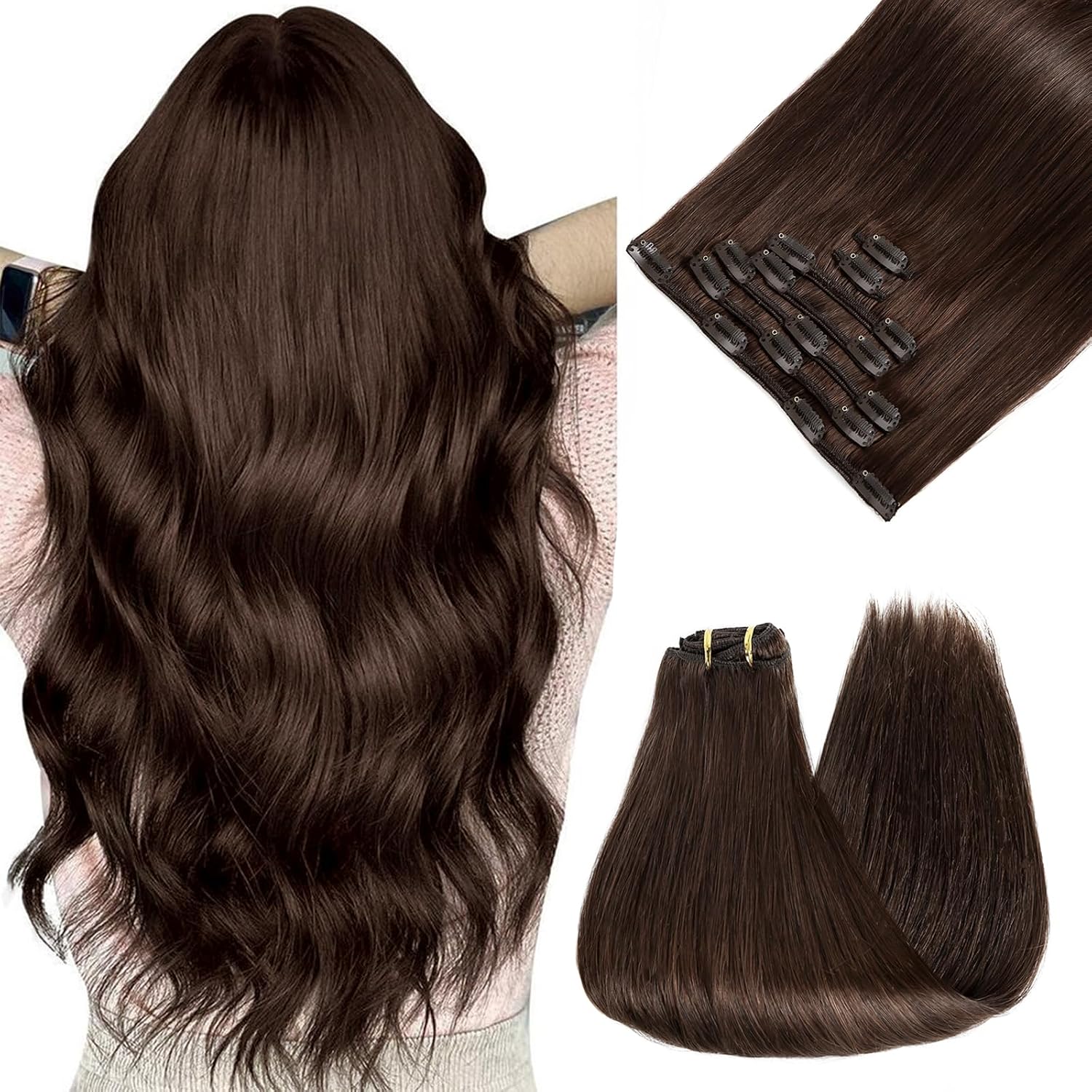 KooKaStyle Clip-in Hair Extensions - Dark Brown, 20 Inch