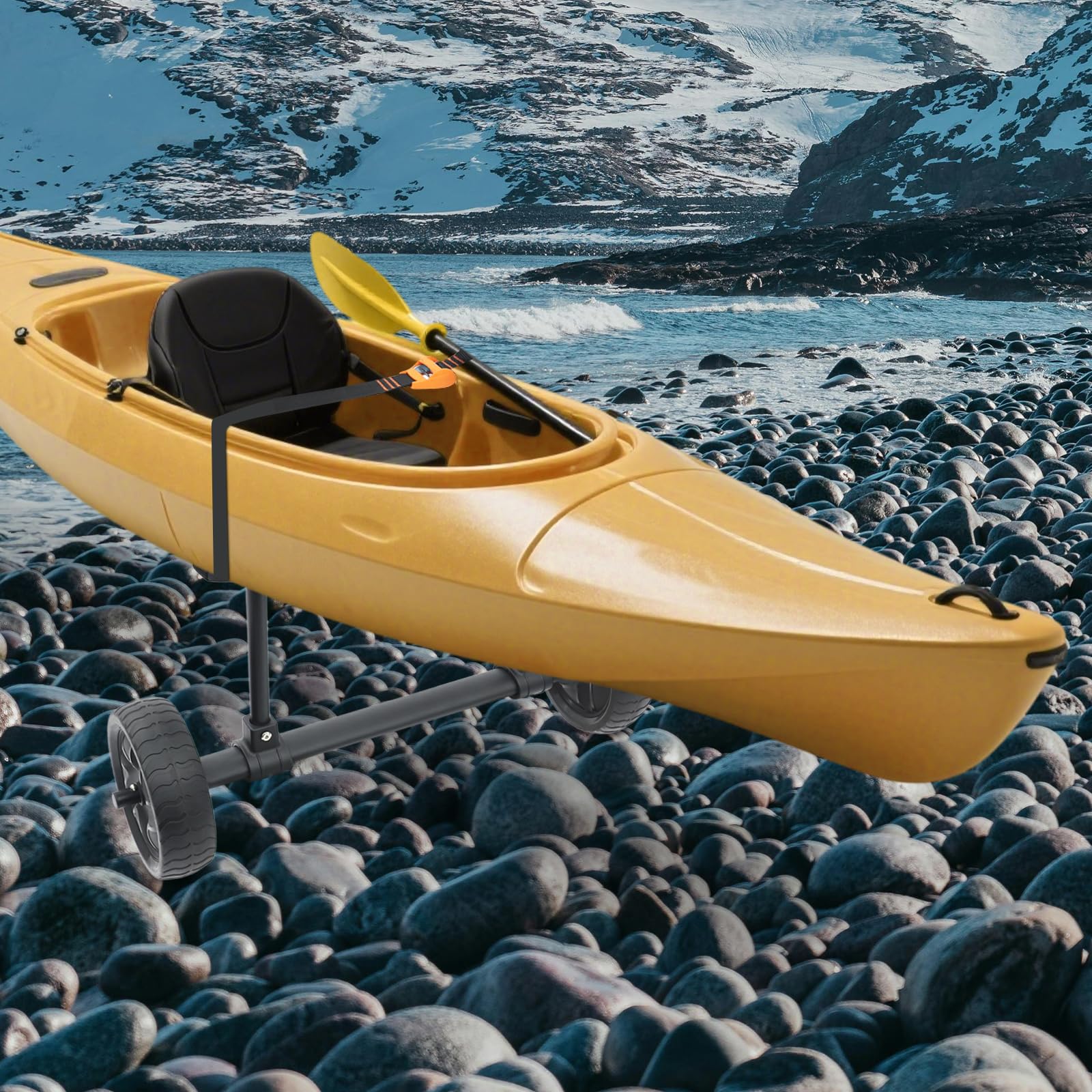 Carrello per kayak, larghezza regolabile 6-28 cm, carrello per il trasporto di canoe, fino a 45 kg, con grandi ruote, design verticale, con telaio rinforzato, per kayak, canoe e SUP