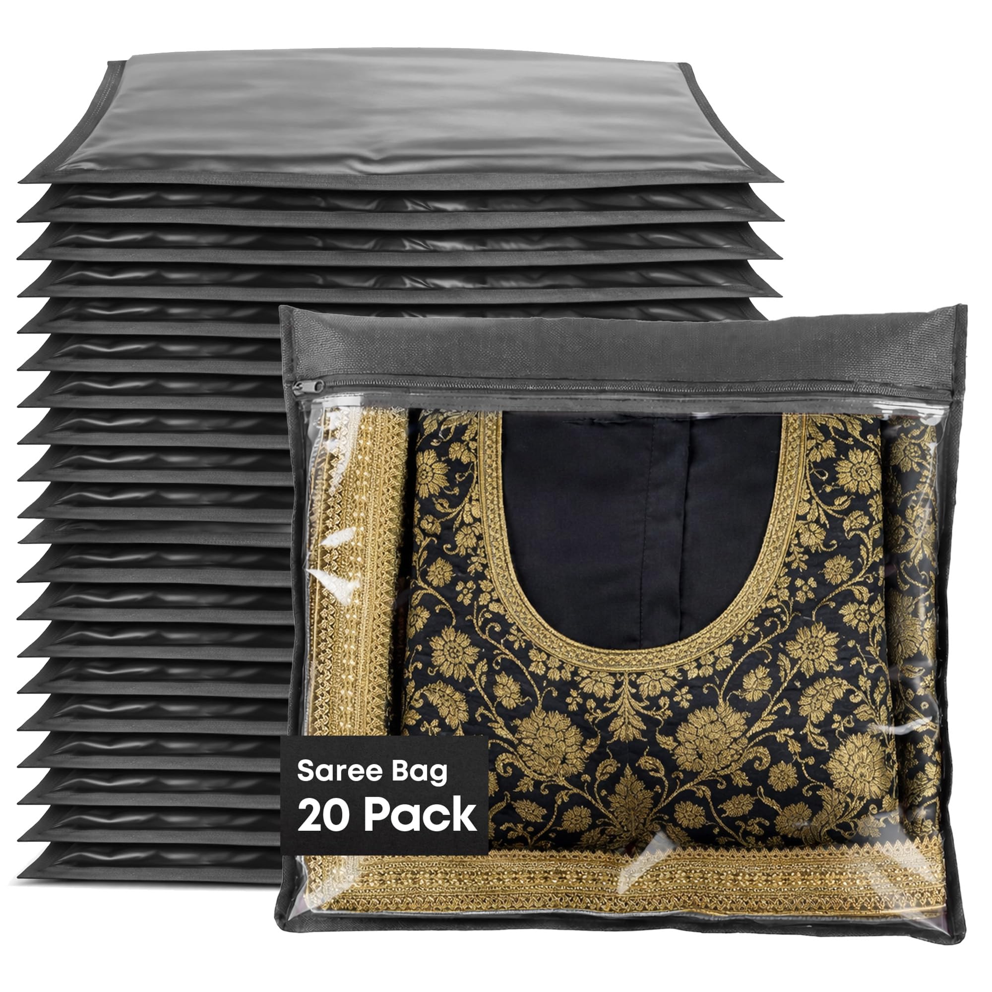 Sponsored Ad – FiNeWaY Pack of 20 Clear Saree Clothes Garment Sari Storage Bags Wardrobe Organiser Grey
