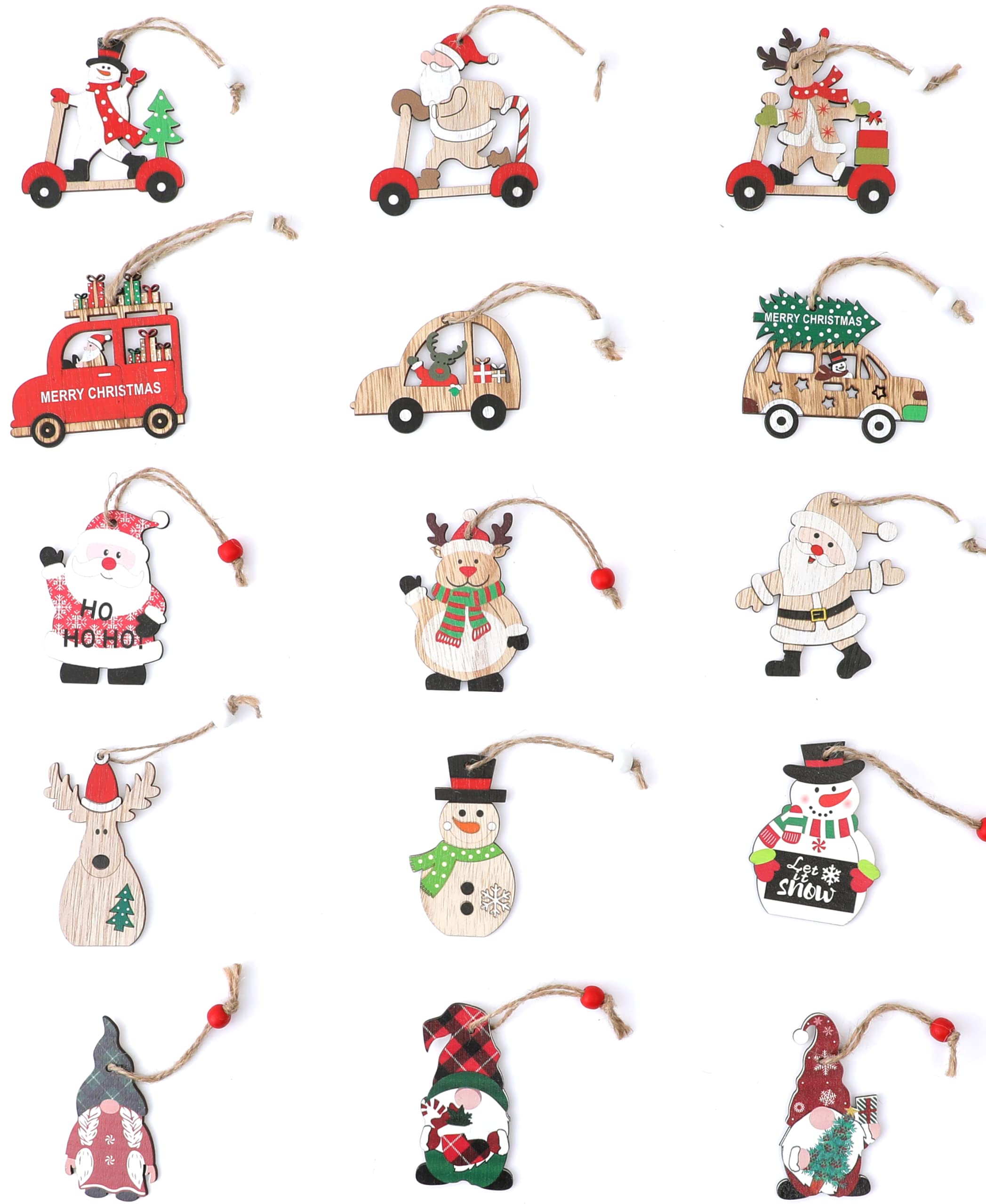 36pcs Farmhouse Christmas Ornaments with 12 Random Styles, Wooden Christmas Ornaments Set, Christmas Tree Ornaments Set, Personalized Christmas Ornaments for Christmas Home Xmas Tree Window Door