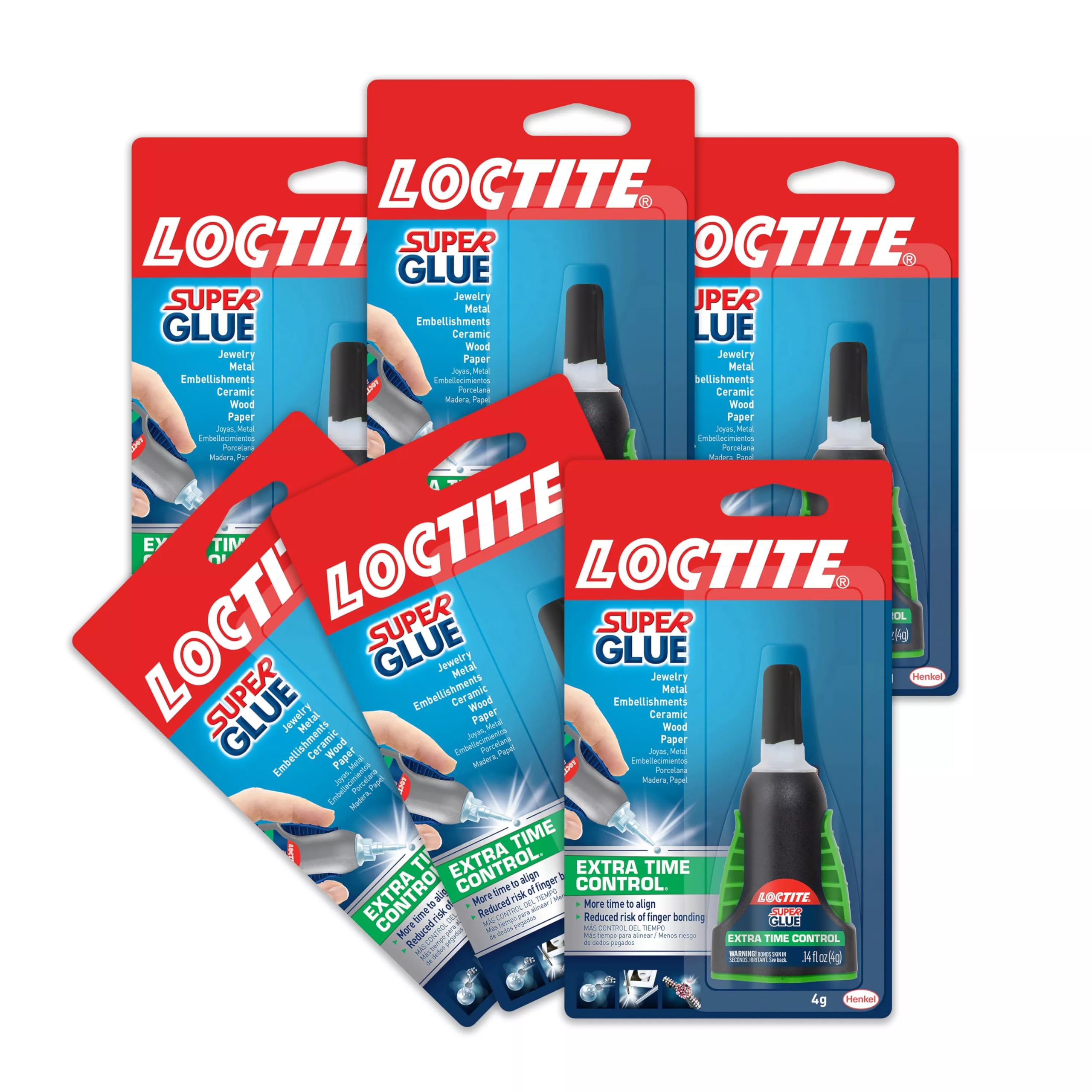 Loctite Super Glue Extra Time Control, Clear, 0.14 fl oz Bottle, 6 Pack - Superglue for Plastic, Wood, Metal, Crafts &amp; Repair, Cyanoacrylate Adhesive Instant Glue