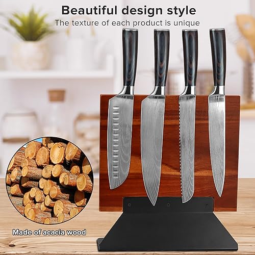 Miniatura 3 de Bloque magnético de doble cara para cuchillos, soporte magnético de madera de acacia para cocina, soporte de exhibición de cubiertos y estante de