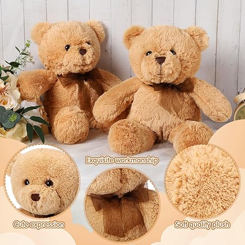 Miniatura 10 de Paquete de 2 osos de peluche de oso de peluche de 18 pulgadas lindo animal de peluche beige y marrón lazo de oso de peluche para niños y niñas
