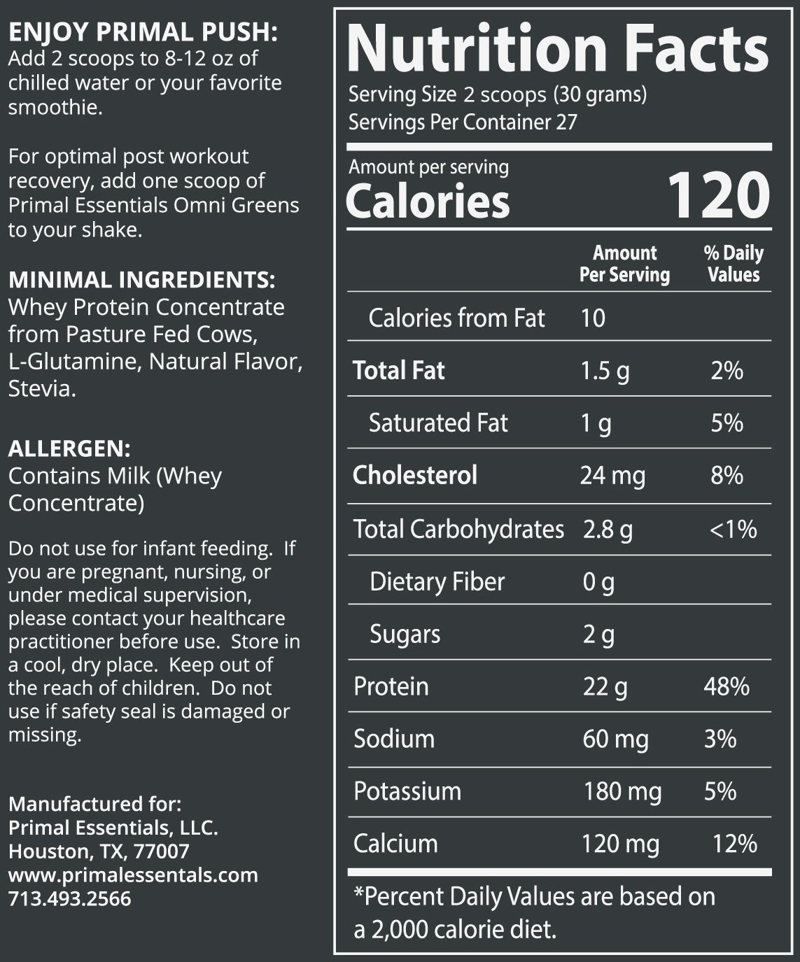 Primal Push, Year Round Premium Grass Fed Whey Protein Powder, Natural Vanilla (27 Servings) Non-GMO, Gluten Free, Naturally Occurring BCAA's