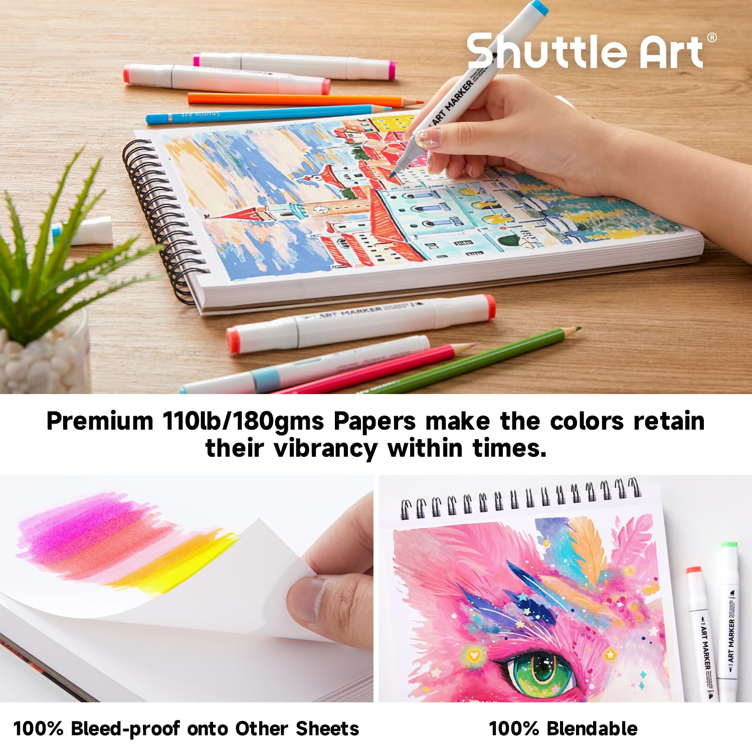 Amazon.co.jp: Shuttle Art スケッチブック マーカー用画用紙 70枚
