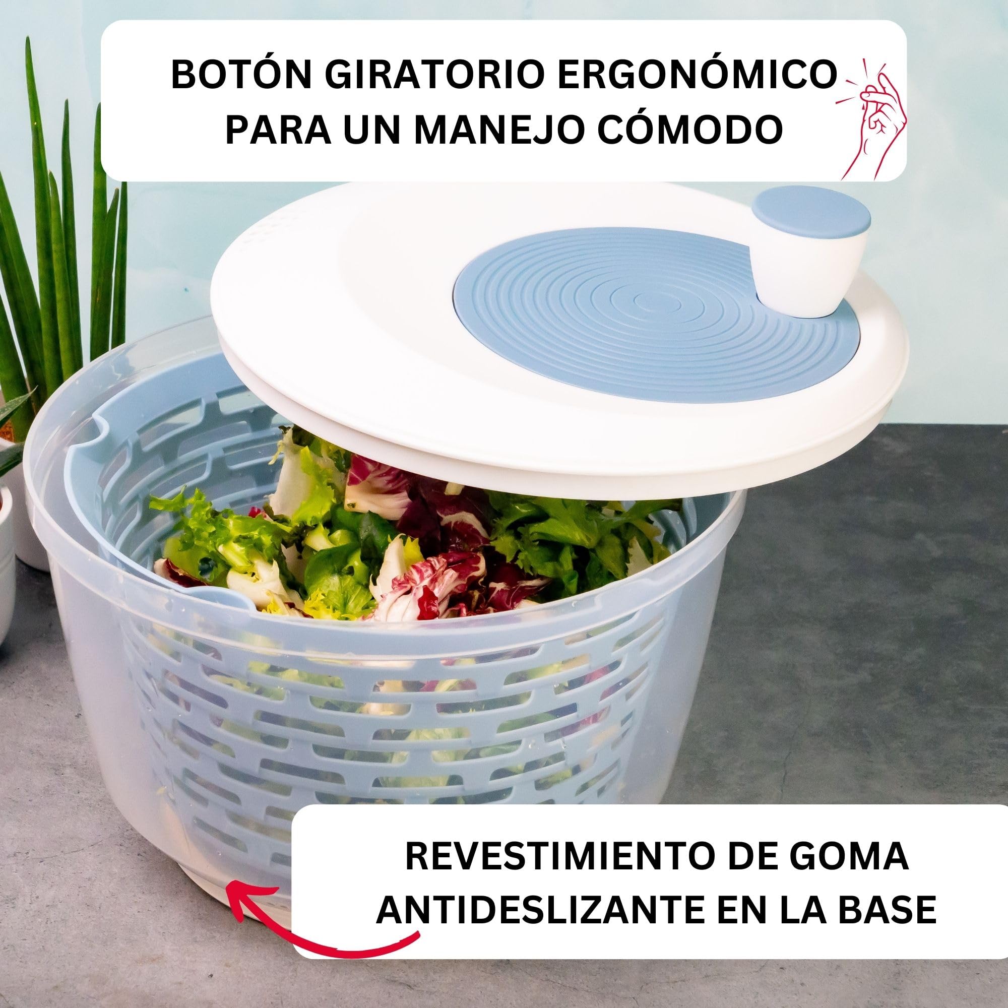 Centrifugadora de ensalada Westmark: ideal para lavar, centrifugar y servir ensaladas, ensaladera compacta con tapa y pico vertedor, antideslizante, 4,4 l – plástico, sin BPA