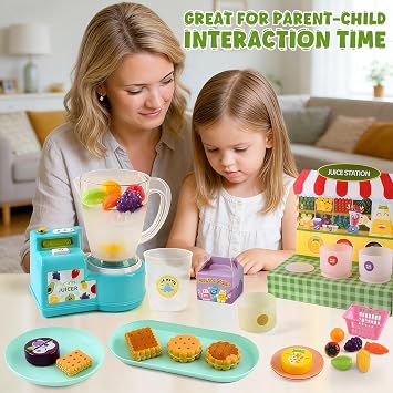 Kids Juicer Toy Set with Color-Changing Fruits, Fruit Cutting Play Food & Pretend Smoothie Maker, Water-Reactive Kitchen Role Play Toy Gift for Toddlers Ages 2 3 4 +