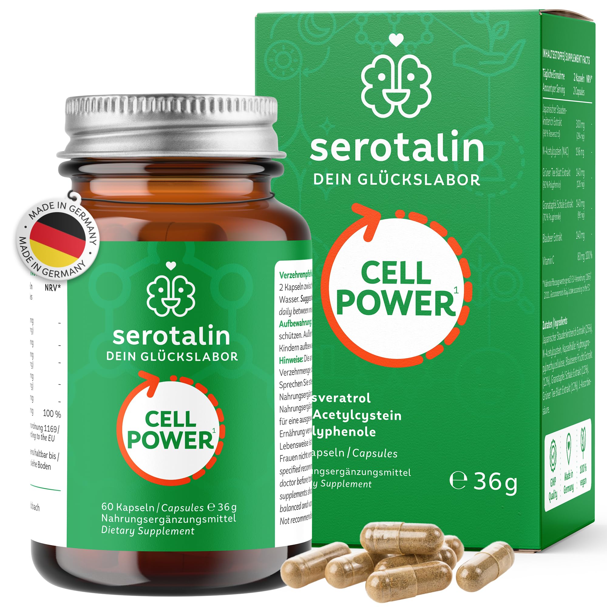 serotalin Active Body Cardio Vital+| Resveratrolo ad alto dosaggio con NAC, vitamina C e polifenoli | 100% vegano & Made in Germany | 1 mese | 60 capsule