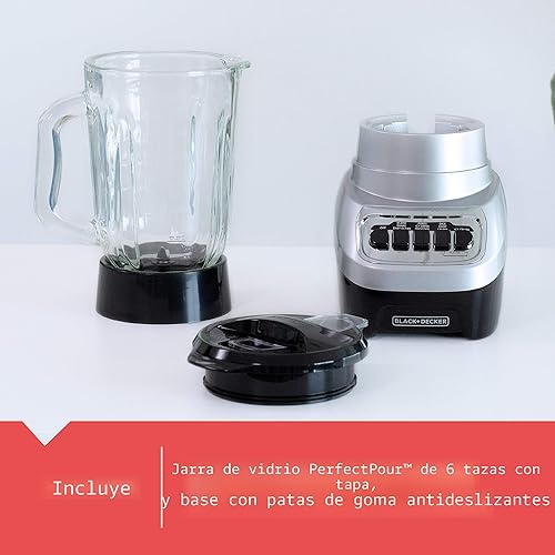 Miniatura 7 de BLACK+DECKER PowerCrush - Licuadora multifunción con jarra de vidrio de 6 tazas, 4 configuraciones de velocidad, color plateado