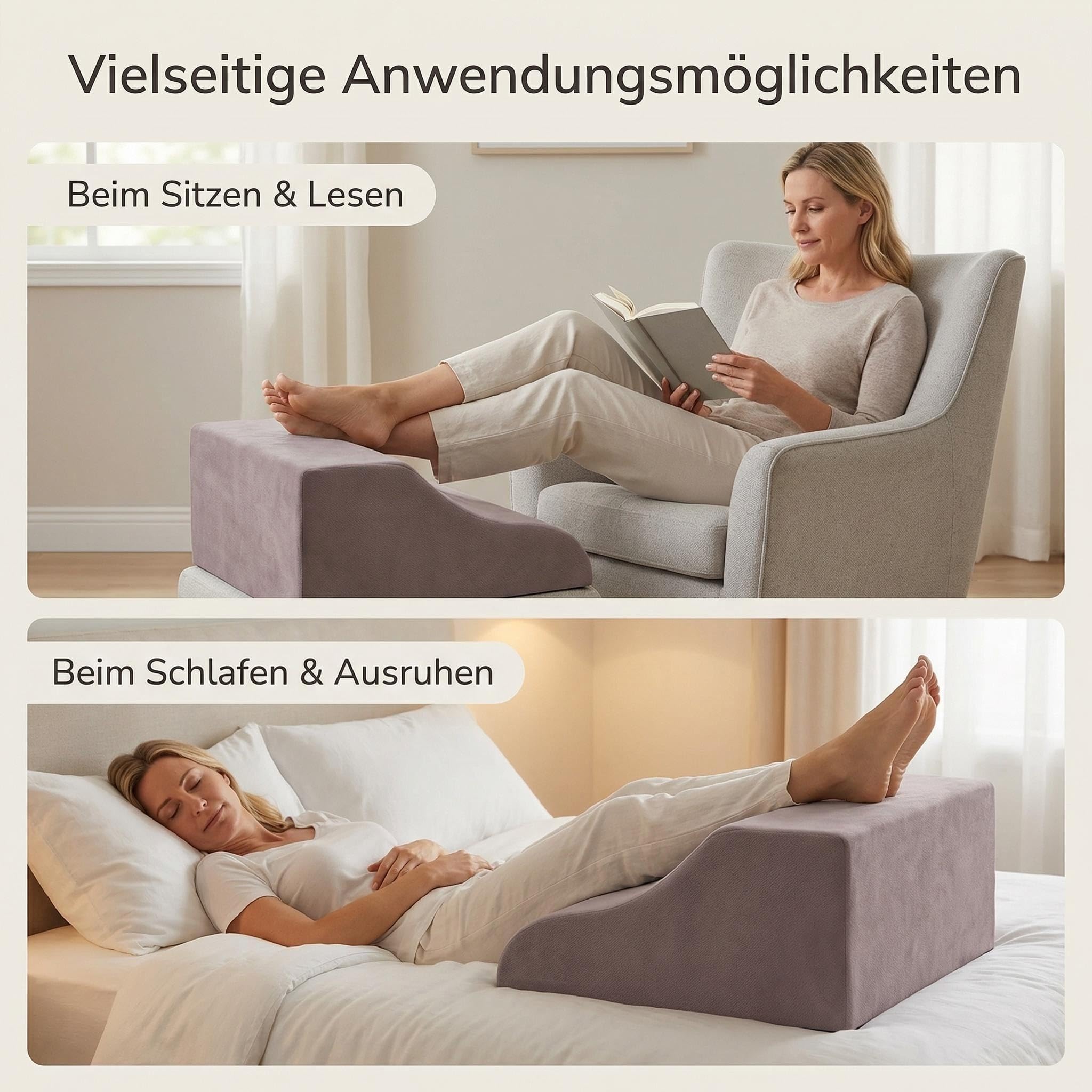 Beinkissen, Ergonomisches Venenkissen für Zeit nach Operationen | Orthopädisches Keilkissen Beinhochlagerungskissen mit Memory Foam – Waschbarer atmungsaktiver Bezug, 57x45x20cm.