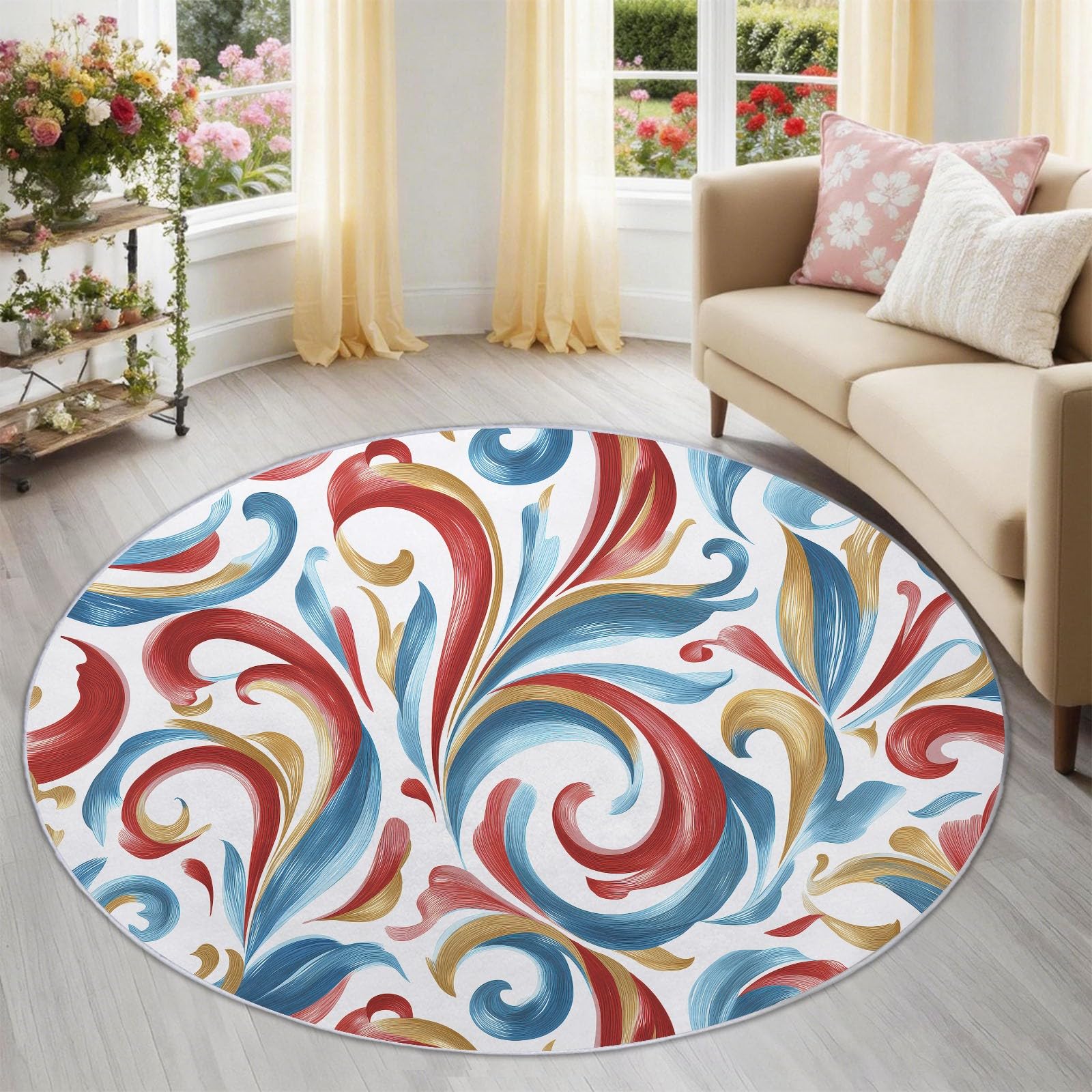 Tapis antidérapant en flanelle douce de 140 cm à motifs vagues