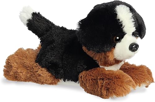 Aurora® - Adorable Mini Flopsie™ perrito Bernie Mountain Dog™ - Animal de peluche, facilidad para jugar, compañero eterno - Negro, 8 pulgadas