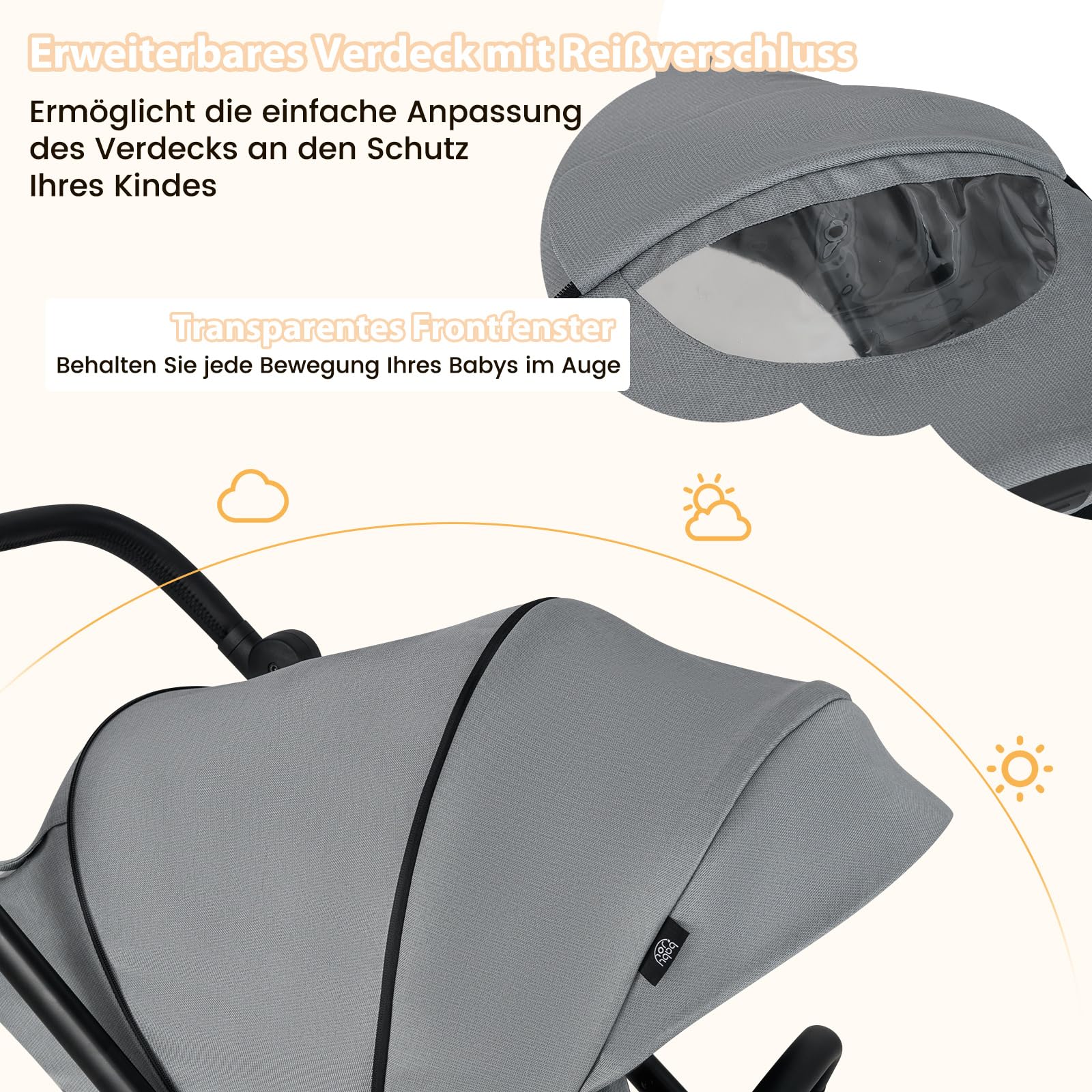 COSTWAY Kinderwagen faltbar mit umkehrbarem Sitz, Reisebuggy mit verstellbarer Rückenlehne, Griff, Sonnendach & Fußstütze, Babywagen Kinderbuggy mit Aufbewahrungskorb für 0-3 Jahre (Grau)