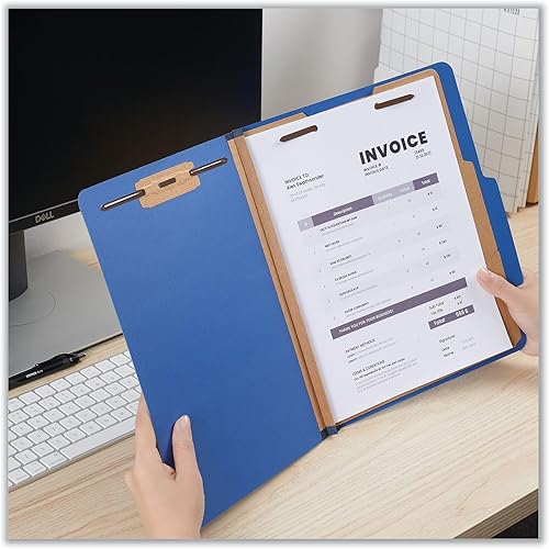 Miniatura 4 de Universal Carpetas de clasificación de cartón prensado de seis secciones, expansión de 2.5 pulgadas, 2 divisores, 6 sujetadores, tamaño carta, azul,