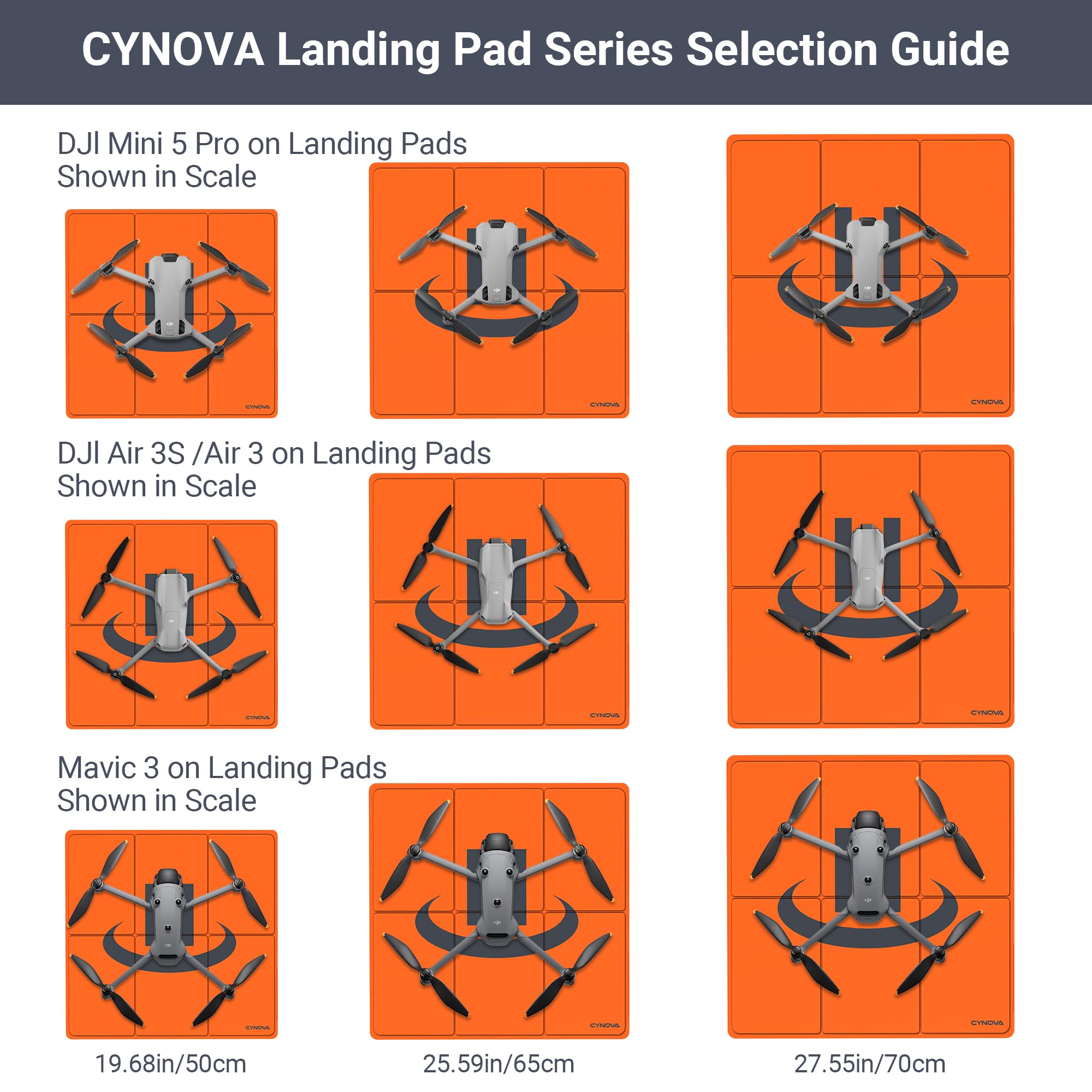 CYNOVA Drone Landing Pad,(50cm)Tapis d'atterrissage Pliable Hélicoptère Piste Décollage Atterrissage Pad pour Dji Mini 3 pro/Mavic Air 2/Mini 2/Mini SE/FPV Drone Accessoires