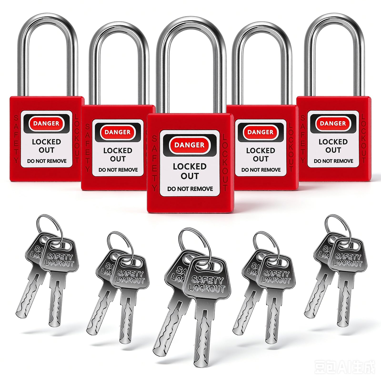 Safety Lockout Padlock Set, 5 Locks with 10 Keys, Steel Shackle Weatherproof Padlocks, Lock Off Kit for Electricians, Industrial Loto Tagout Lockout Kit