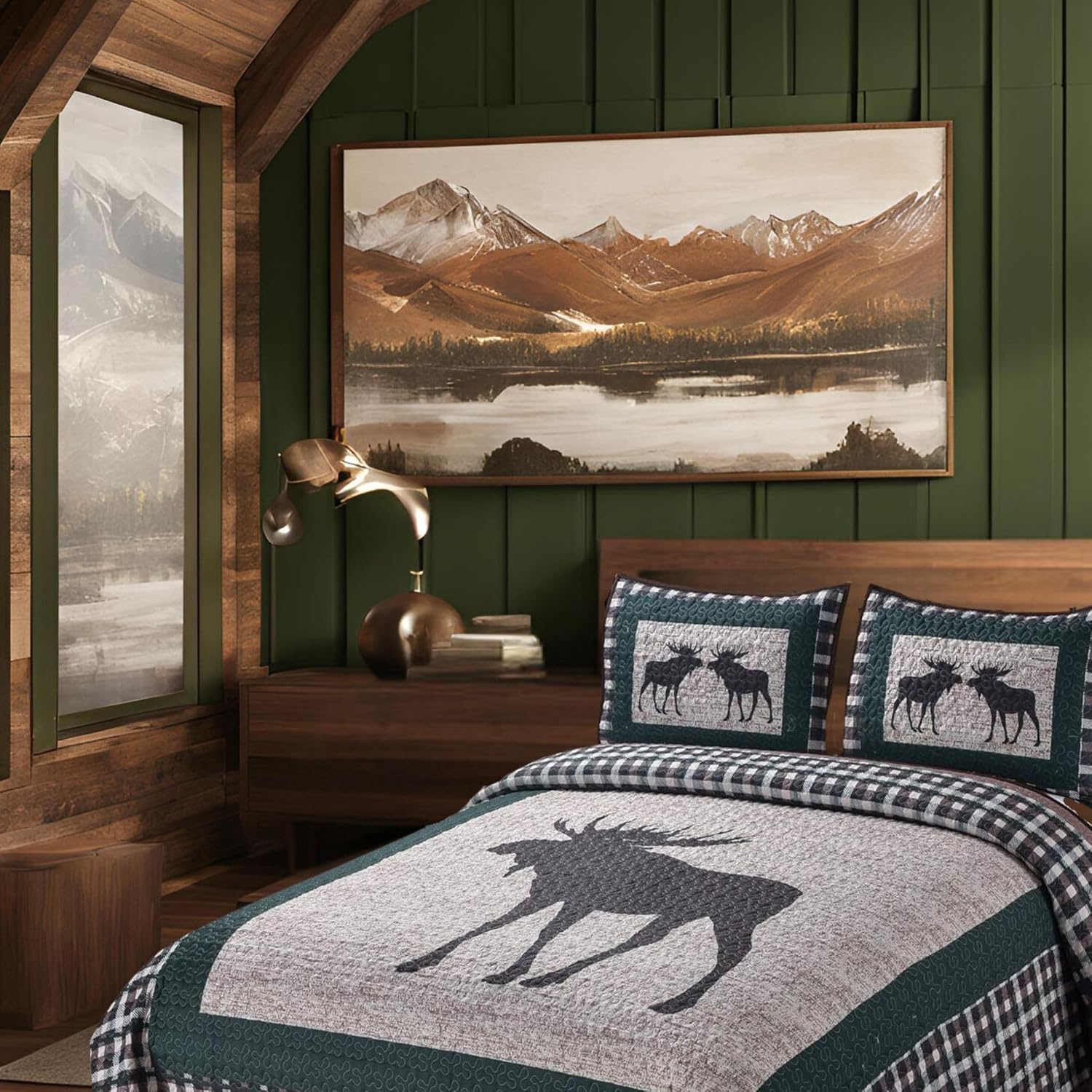BestGiftEver Quilt King Size with Unique Moose Plaid Print Design, Cabin and Lodge Quilted Bedspread Coverlet, 3-Piece Rustic Bed Set with King Quilt and 2 Pillow Shams for Outdoor Nature Lovers - Image 4