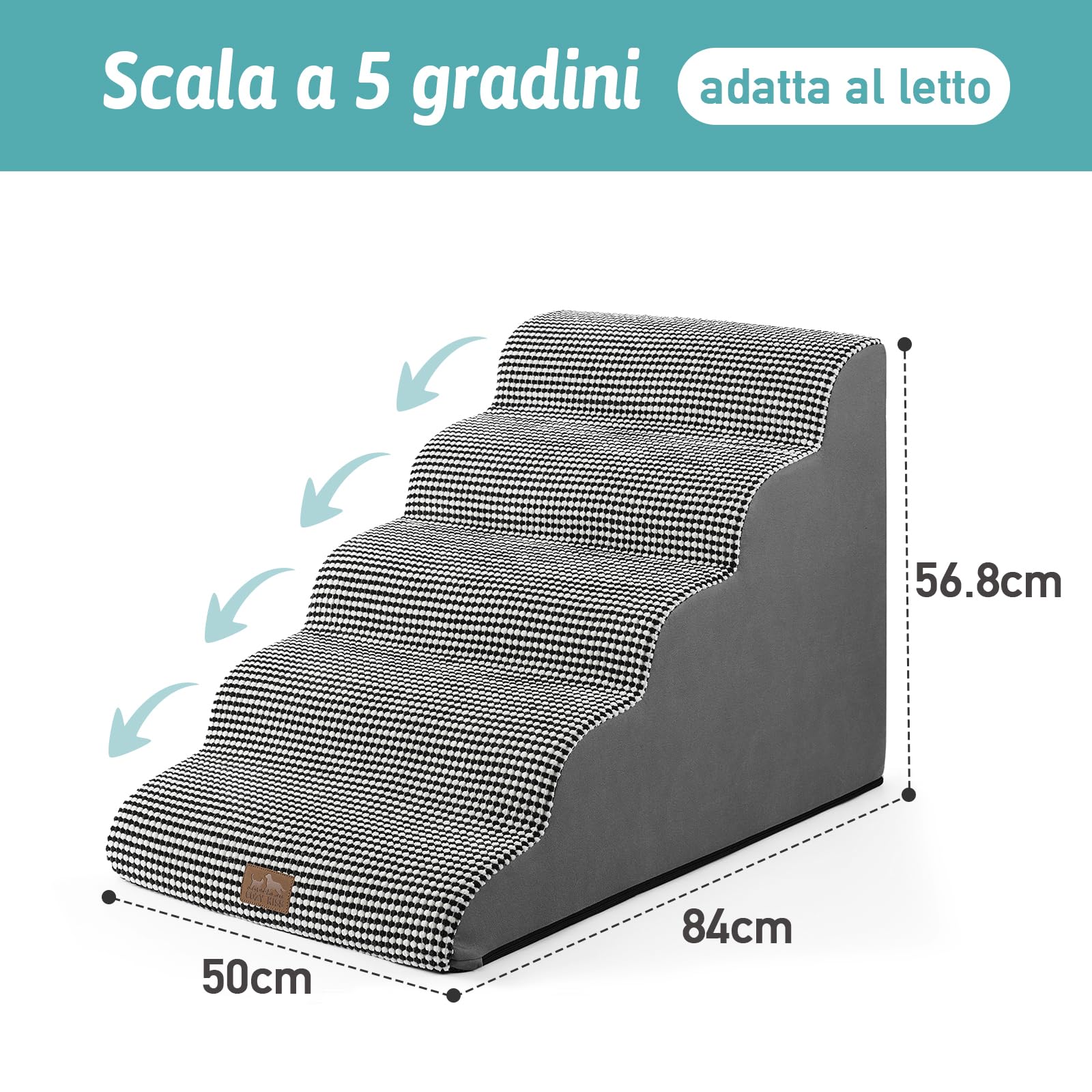 COZY KISS Scale per Cani Larghe, Gradini per Animali Domestici con Copertura a Tenuta Stagna (Bianco e nero, 50x83x57cm, 5.0)
