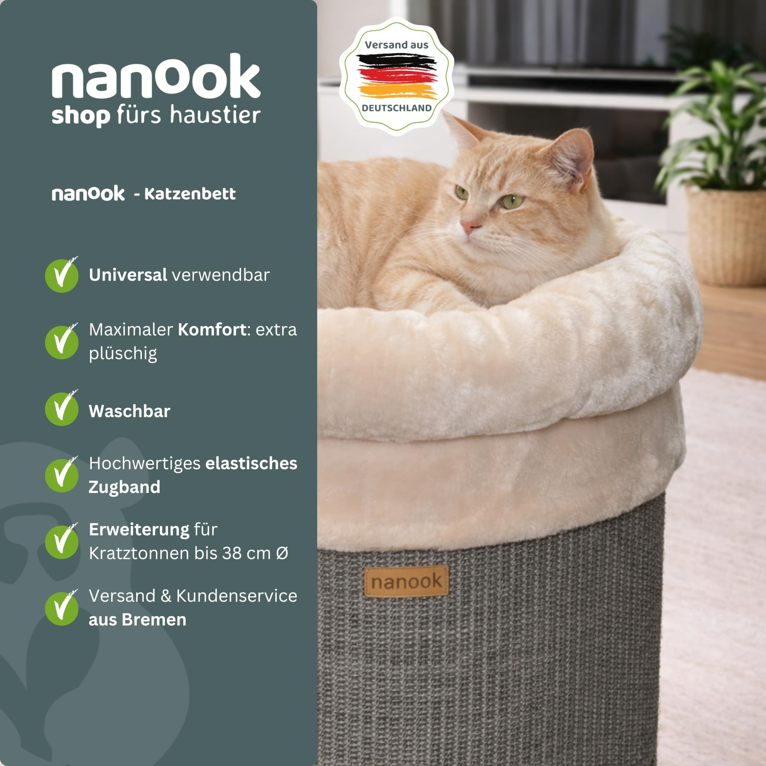 nanook Katzenbett Liegemulde Katzenliege Schlafplatz als Kratztonnen Erweiterung Zubehör beige
