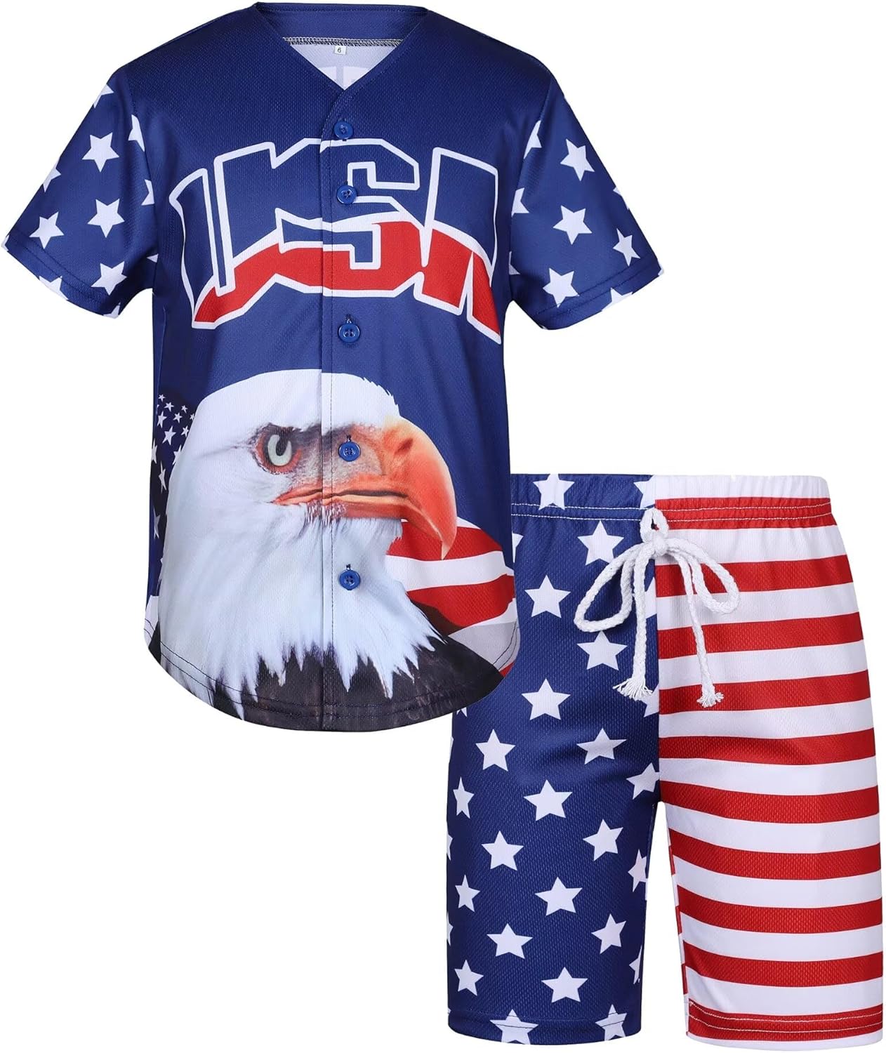 Kids American Flag Patriotic USA Baseball Jerseys Statue of Liberty USA Eagle Sports Shirt & Shorts Outfits Kids American Flag Patriotic USA Baseball Jerseys Statue of Liberty USA Eagle Sports Shirt & Shorts Outfits