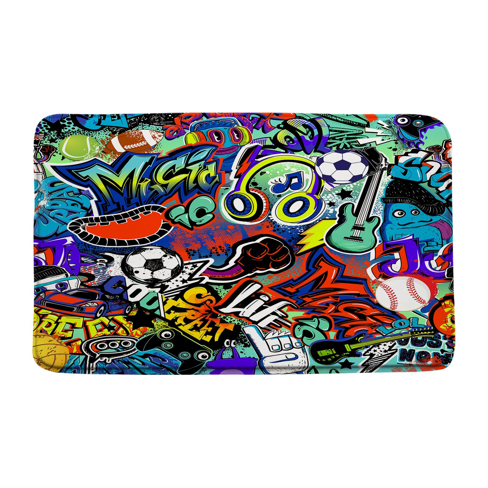 WANVYON Modern Abstract Graffiti Bath Mat Colorful Creative Street Spray Hip Hop Doodles Culture Adventure Bathroom Microfiber Decor Mat Soft Memory