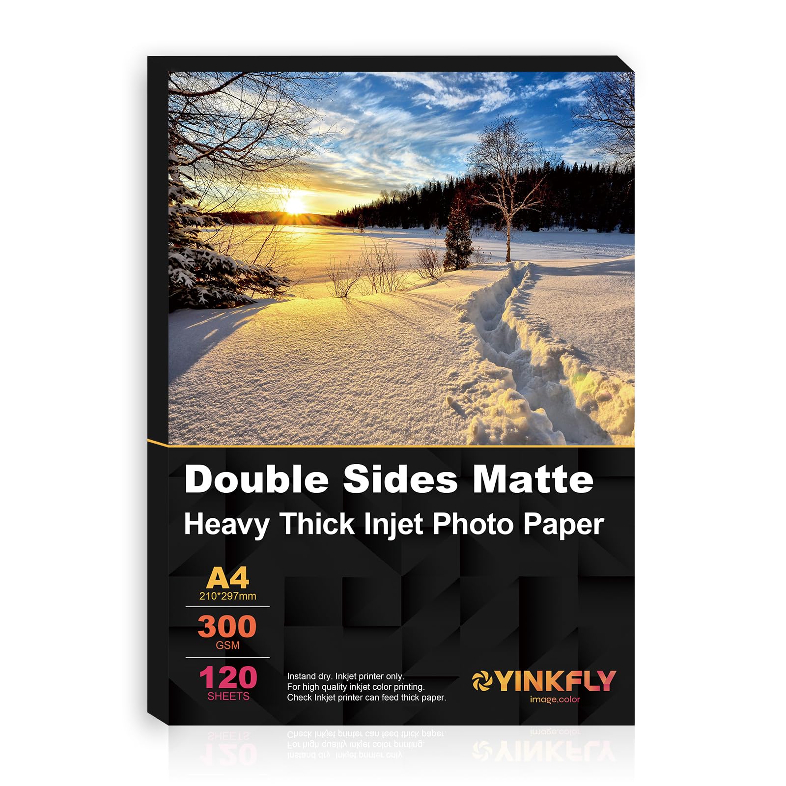 Yinkfly A4 300GSM 120Sheets Heavyweight Matte Photo Paper, Double Sided Inkjet Printable | Premium Thick Cardstock for Menus, Brochures, Greeting Cards & Professional Art Prints