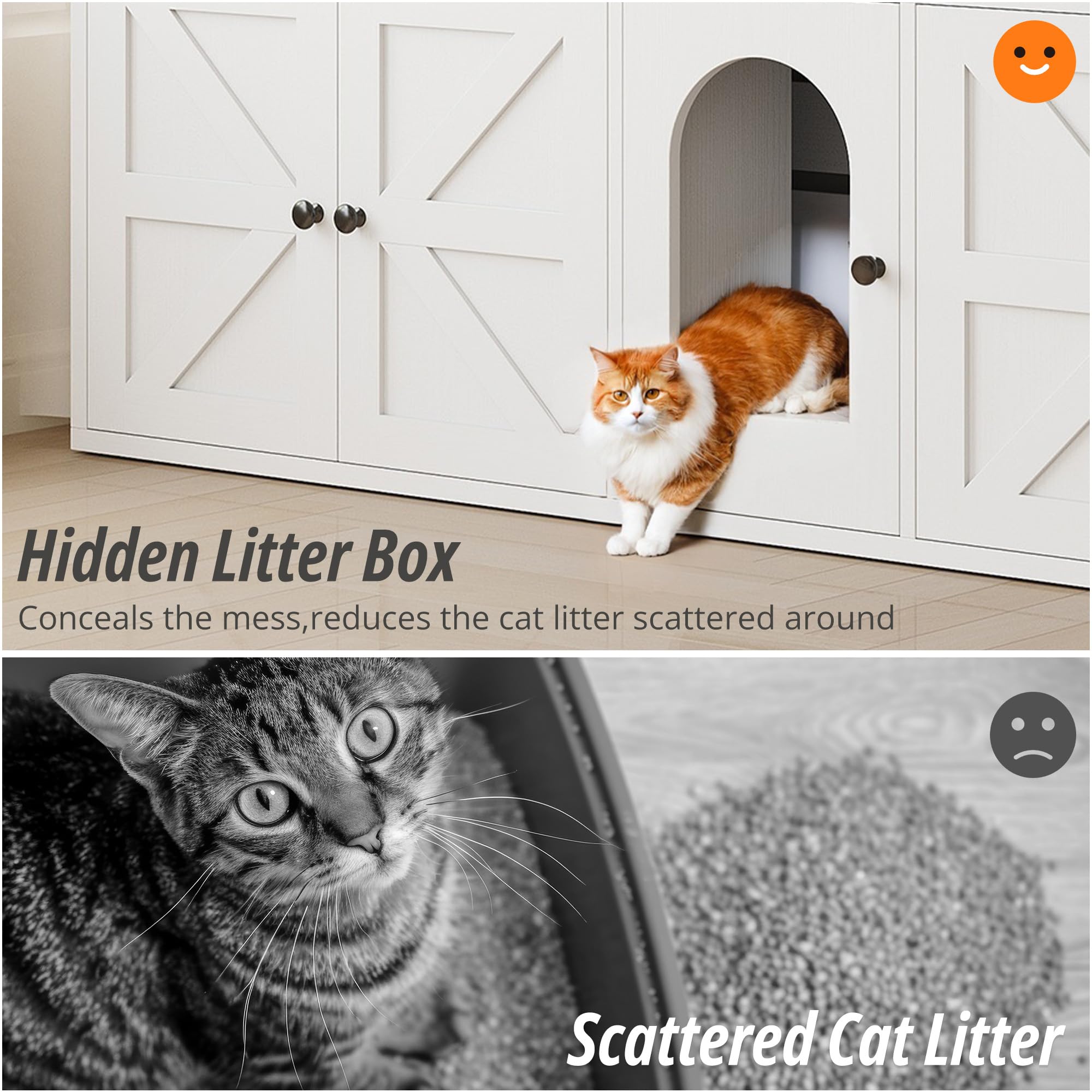 IRONCK Cat Litter Box Enclosure for 2 Cats, Litter Box Furniture Hidden with Double Room and Large Storage Space, Wooden Washroom Furniture, Cat House, White - image 5