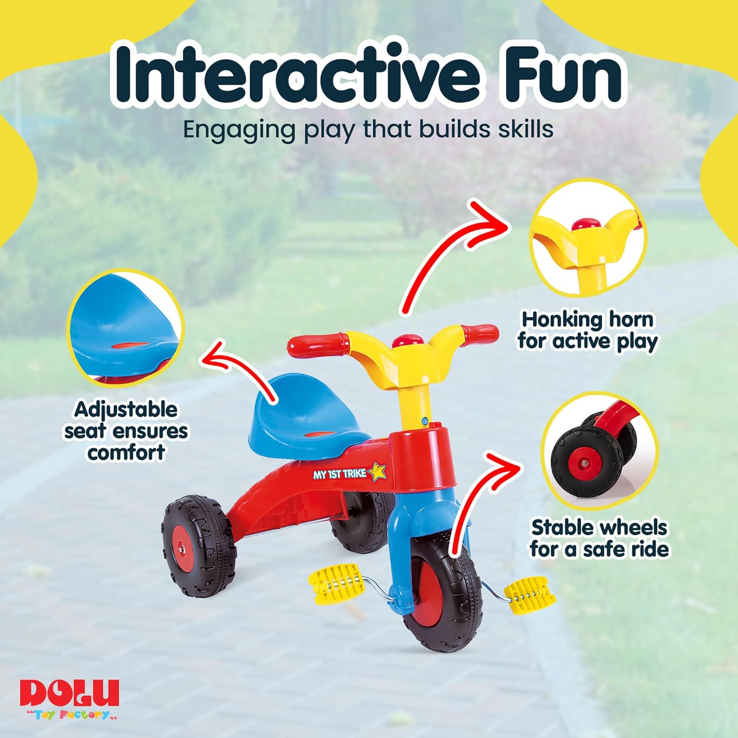 Dolu My First Trike Ride On Toddler Tricycle with Horn and Durable Plastic Construction for Kids Ages 2 to 5, Indoor and Outdoor Play, Red