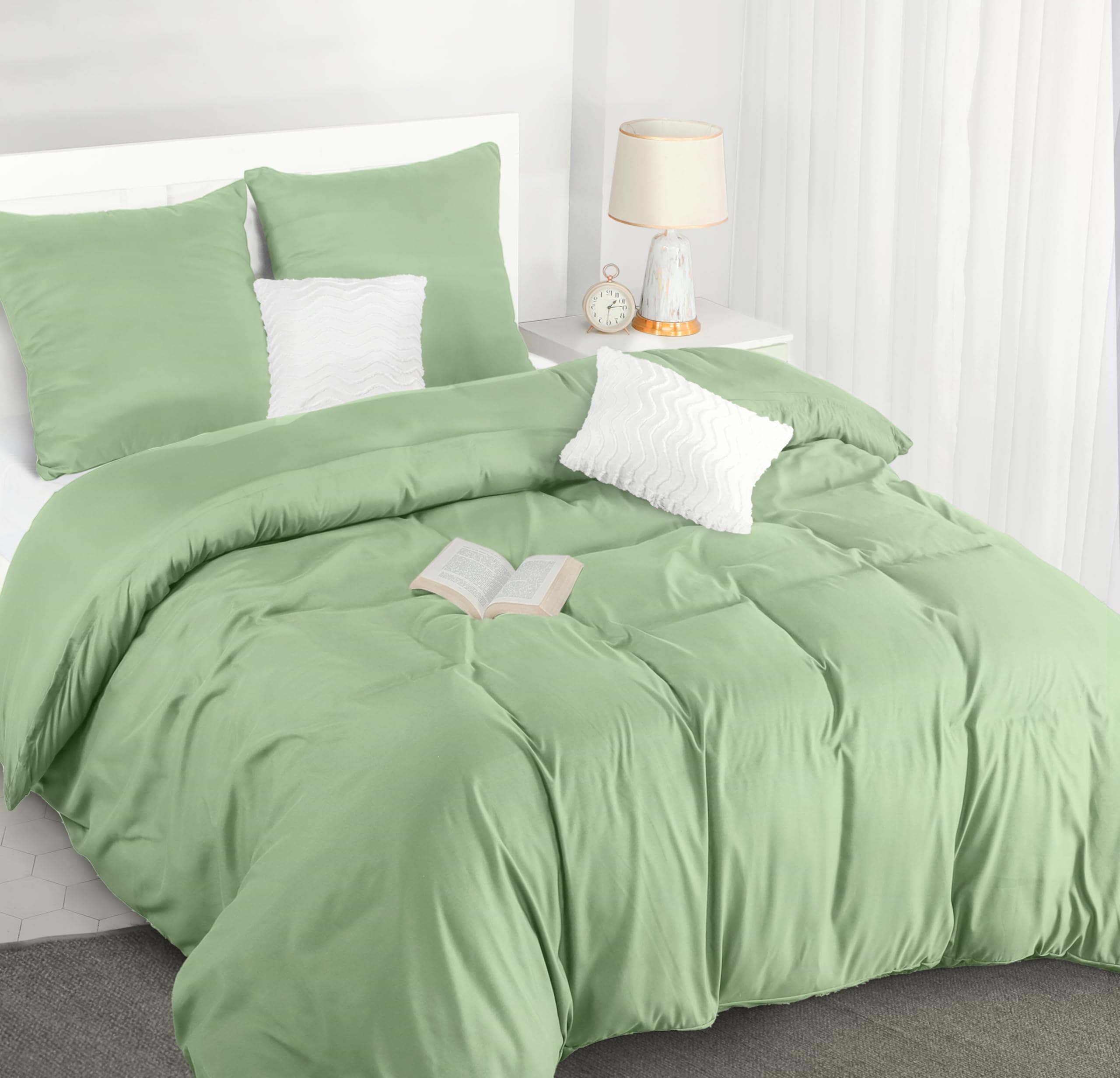 Utopia Bedding Copripiumino Matrimoniale 260x240 - Microfibra Copripiumino 260x240cm + Federe 65x65cm (Verde Salvia)