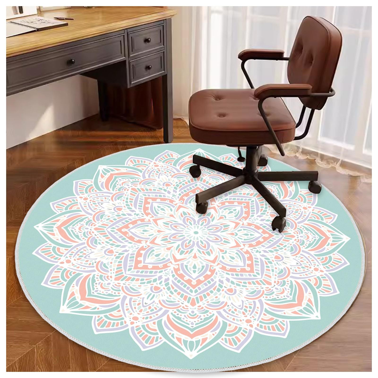Soofteilliv 4ft/48in Home Office Chair Mat for Hardwood Floor, Anti-Slip Desk Chair Mats, Computer Gaming Chair Mats for Rolling, Low Pile Carpet