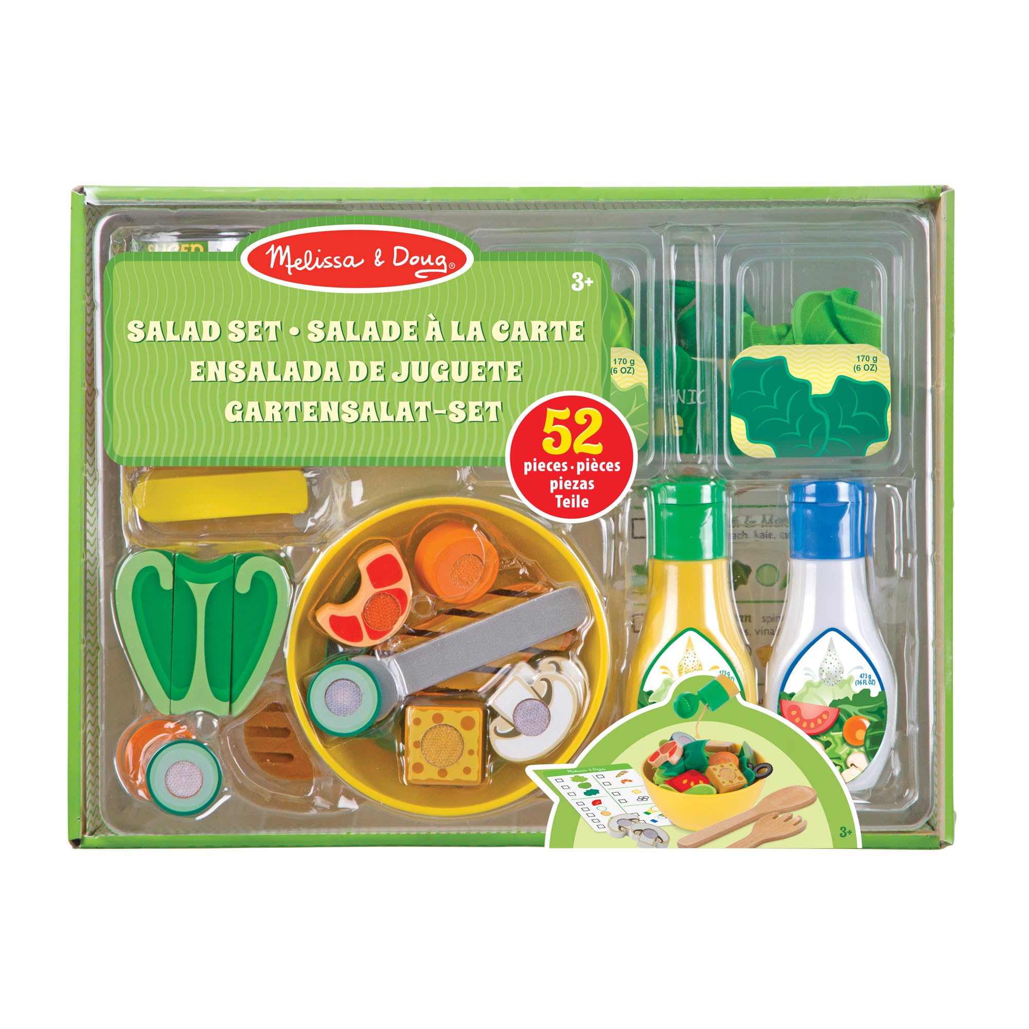 Melissa & Doug Insalata Set da Gioco, Giocattoli in Legno, Gioco di Cibo in Legno, Gioco di Ruolo, Gioco Educativo Montessori, Regalo per Bambini e Bambine di 3+ Anni