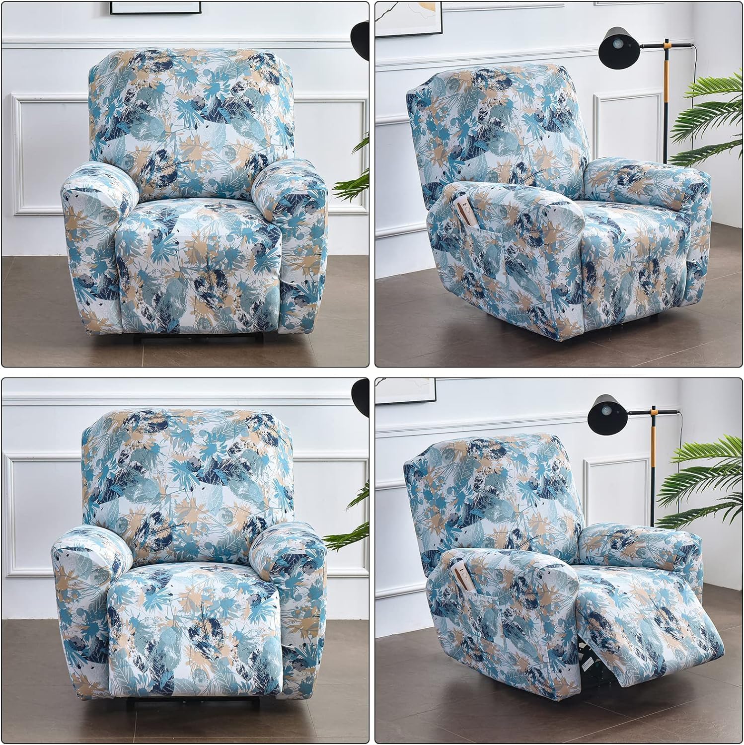 SDNAM Copripoltrona Relax Reclinabile Universale,Copripoltrona 1 Posto Reclinabile con Tasche,Copripoltrona Elasticizzato Relax Lavabile Rimovibile ,Fodere per Poltrona Relax,Linea Bianca (Size : 48