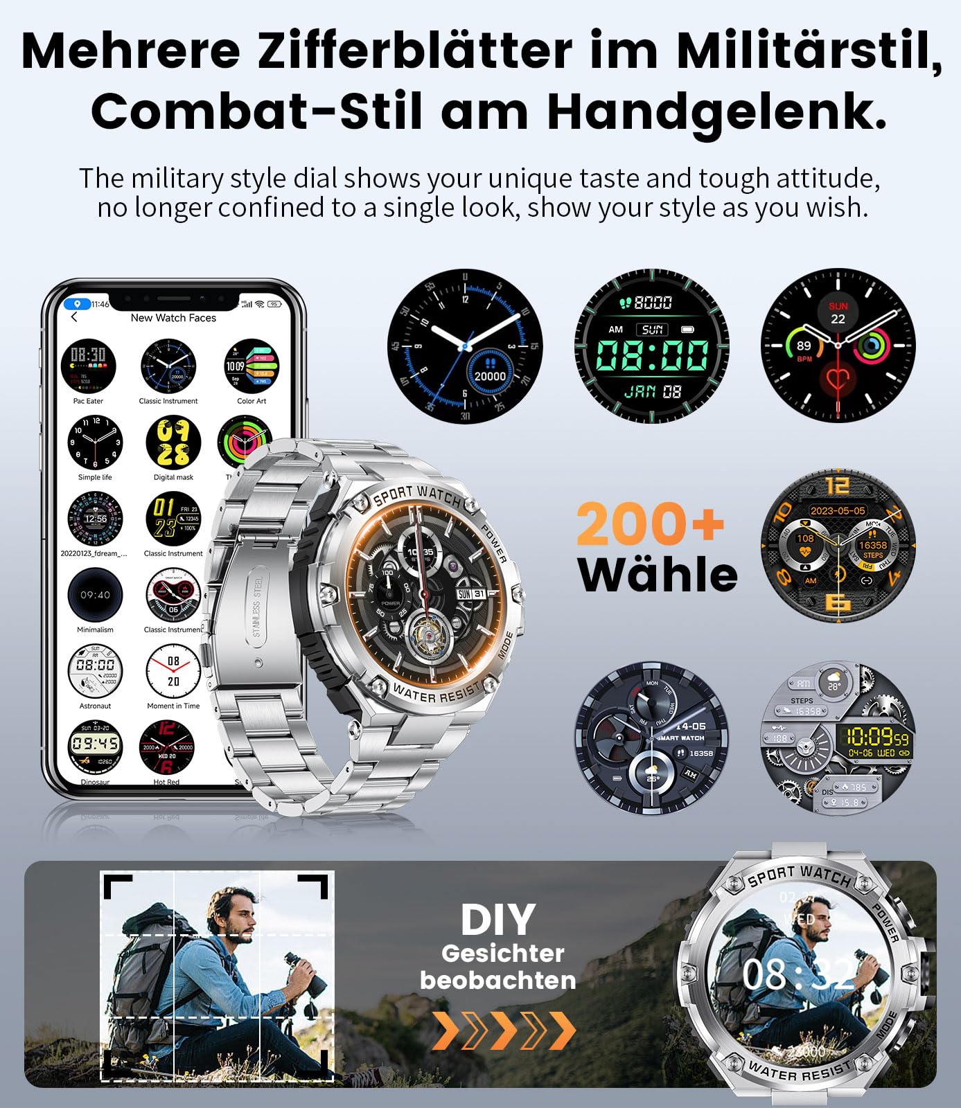 LIGE Smartwatch voor heren met telefoonfunctie, 1,5 inch fitnesshorloge, smartwatches met SpO2 hartslagfrequentie, slaapmonitor, stappenteller, 123 sportmodi, 800 mAh waterdicht, mannen, sporthorloge LIGE Smartwatch voor heren met telefoonfunctie, 1,5 inch fitnesshorloge, smartwatches met SpO2 hartslagfrequentie, slaapmonitor, stappenteller, 123 sportmodi, 800 mAh waterdicht, mannen, sporthorloge