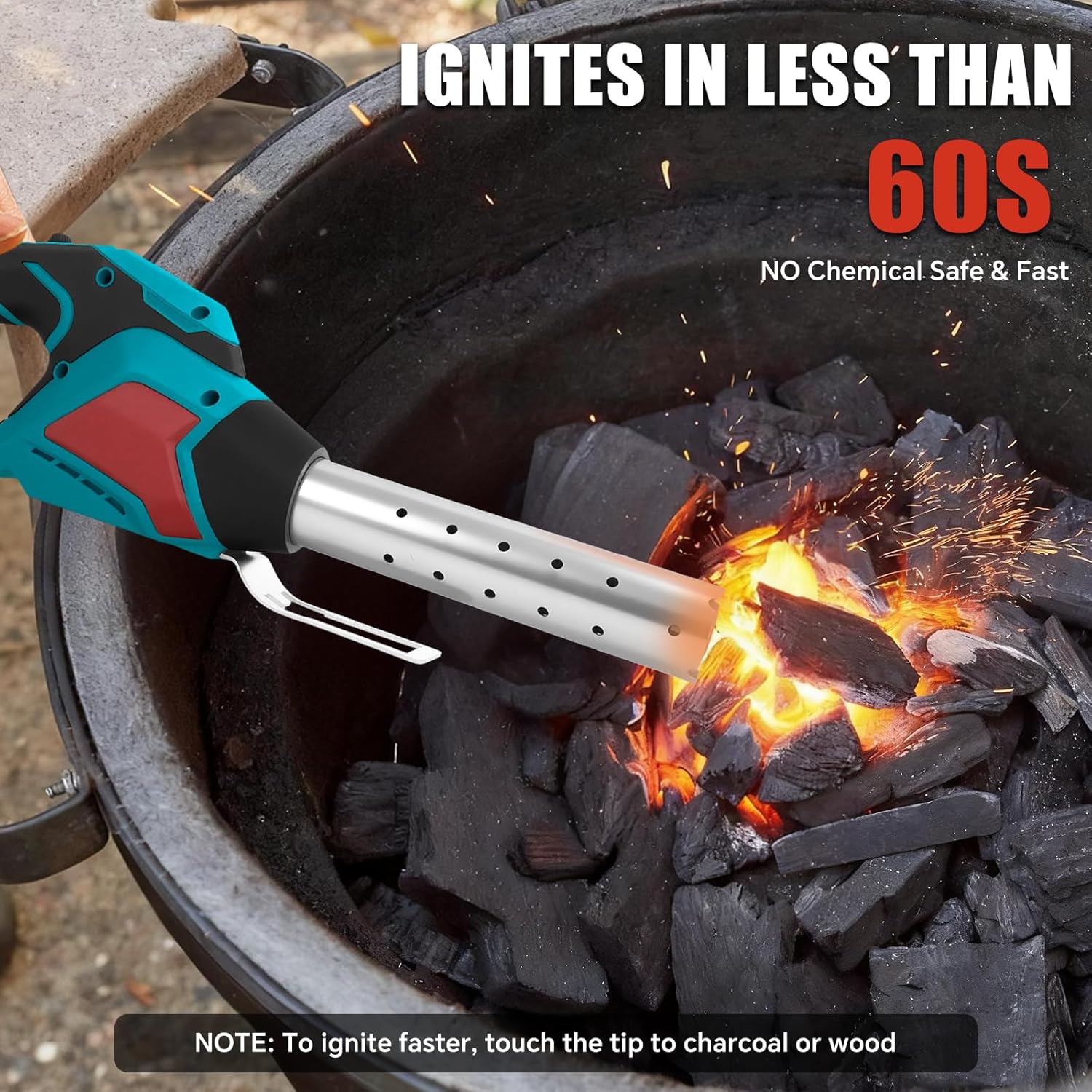LouSdZoke Cordless Fire Starter Compatible for Makita 18V Battery,1472℉ in 60 Seconds,Chemical Free Heated,Electric Charcoal Starter with Air Blower for Grill,BBQ,Campfire (No Battery)