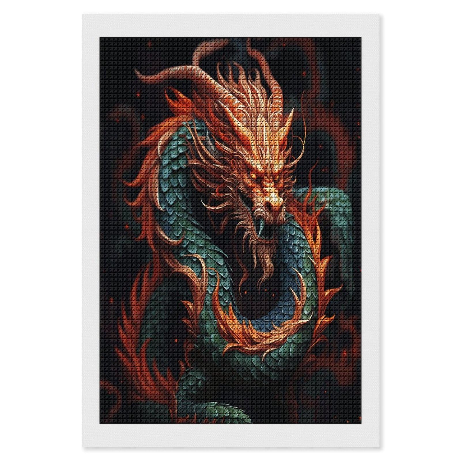 FodPand Chinese Dragon Diamond Painting Kit for Beginner Fun 5D DIY Crafts for Adults Diamond Art Kits Square Diamond Art Canvas Painting Gem Art Crafts for Home Wall Decor 8"x12"
