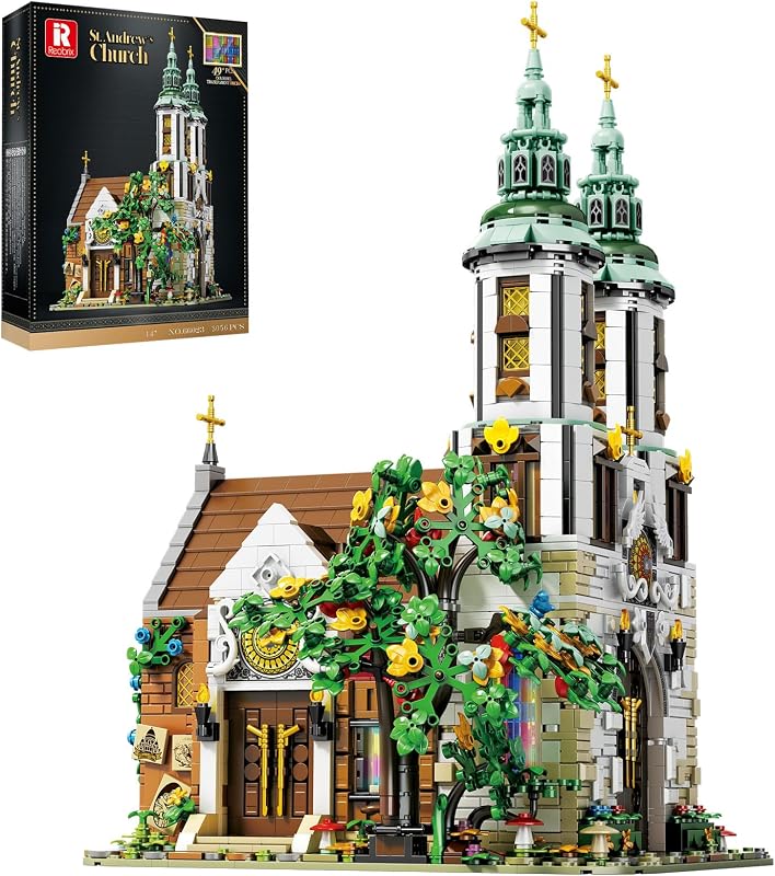 Juego de construcción de la iglesia de San Andrés con luces LED, kit de modelo de arquitectura gótica de vista de la calle, 3056 piezas de juguete de construcción ABS para adultos y adolescentes, decoración de la oficina en el hogar, regalo de decoración de la vista de la calle